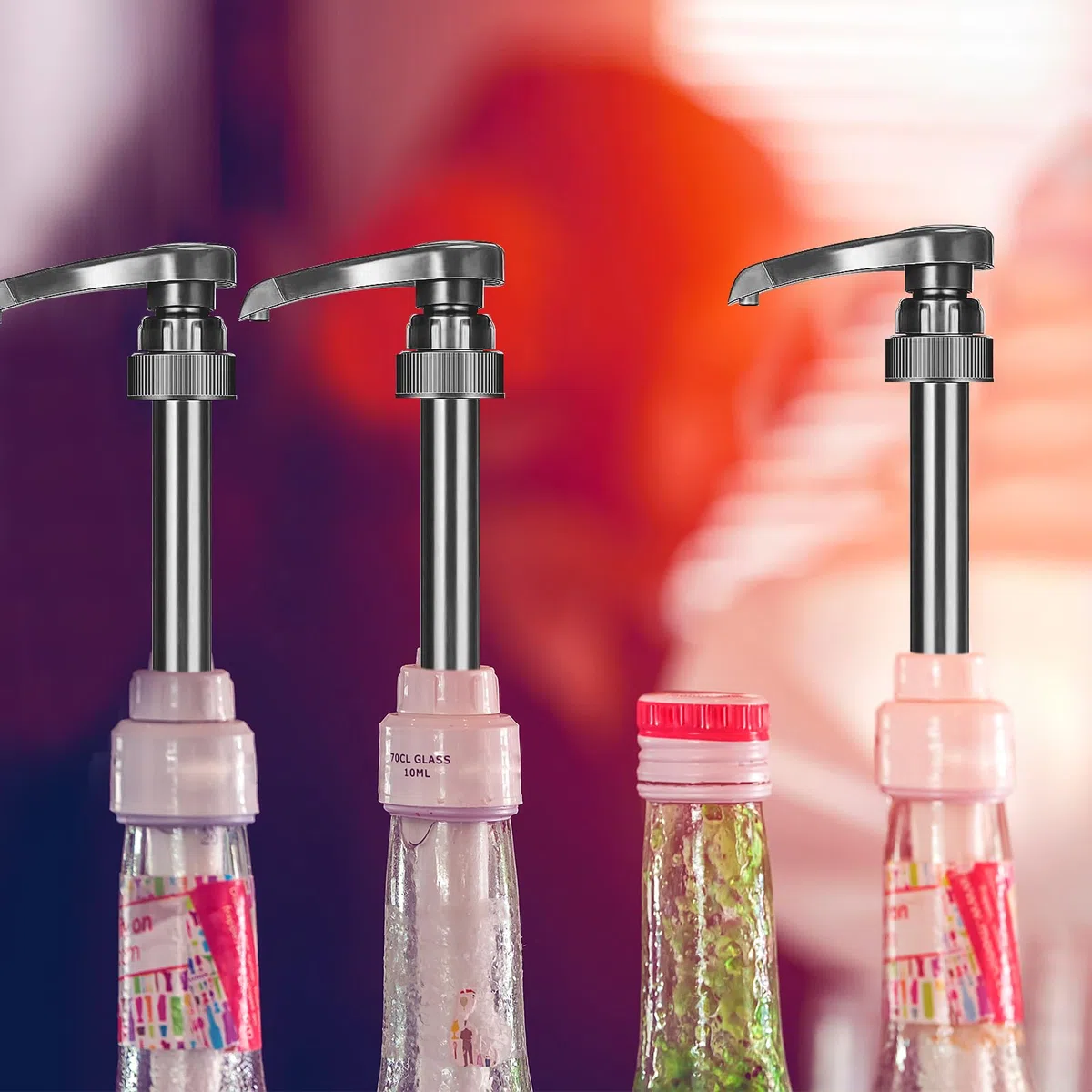 NUOOO Dispenser a pompa per sciroppo per bottiglia da 1 l, nero (5 pezzi), in plastica alimentare, ampie applicazioni, compatibile con varie marche