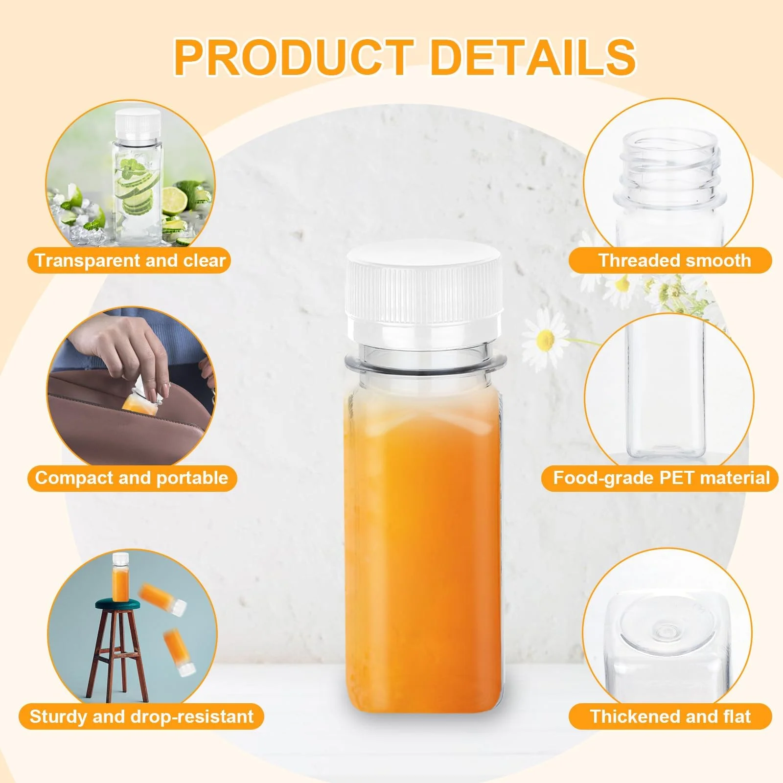 30 bottiglie di zenzero Shot Mini da riempire – 60 ml di plastica trasparente per frullati con imbuto e spazzola per frigorifero Ginger Juicer