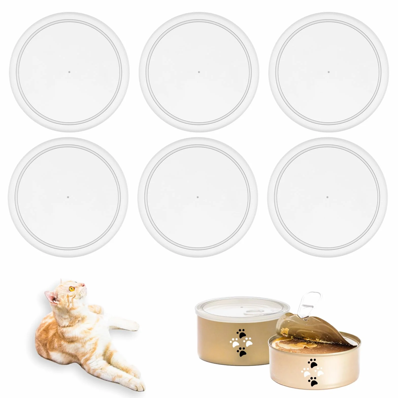 TIESOME 6 coperchi per lattine, coperchi in plastica da 75 mm, lavabili per lattine da 800 g, coperchi trasparenti per cibo per gatti, cibo per cani, alimenti (75 mm)