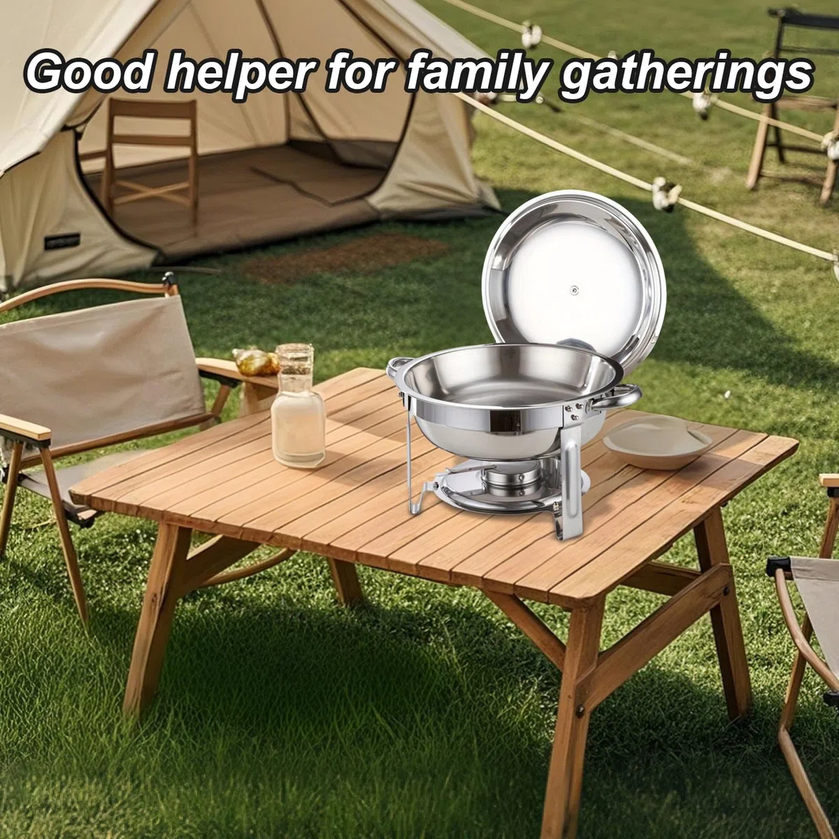 Chafing Dish Buffet - Set di 2 ciotole rotonde in acciaio inox con porta coperchio, design impilabile per feste, Natale, eventi di catering