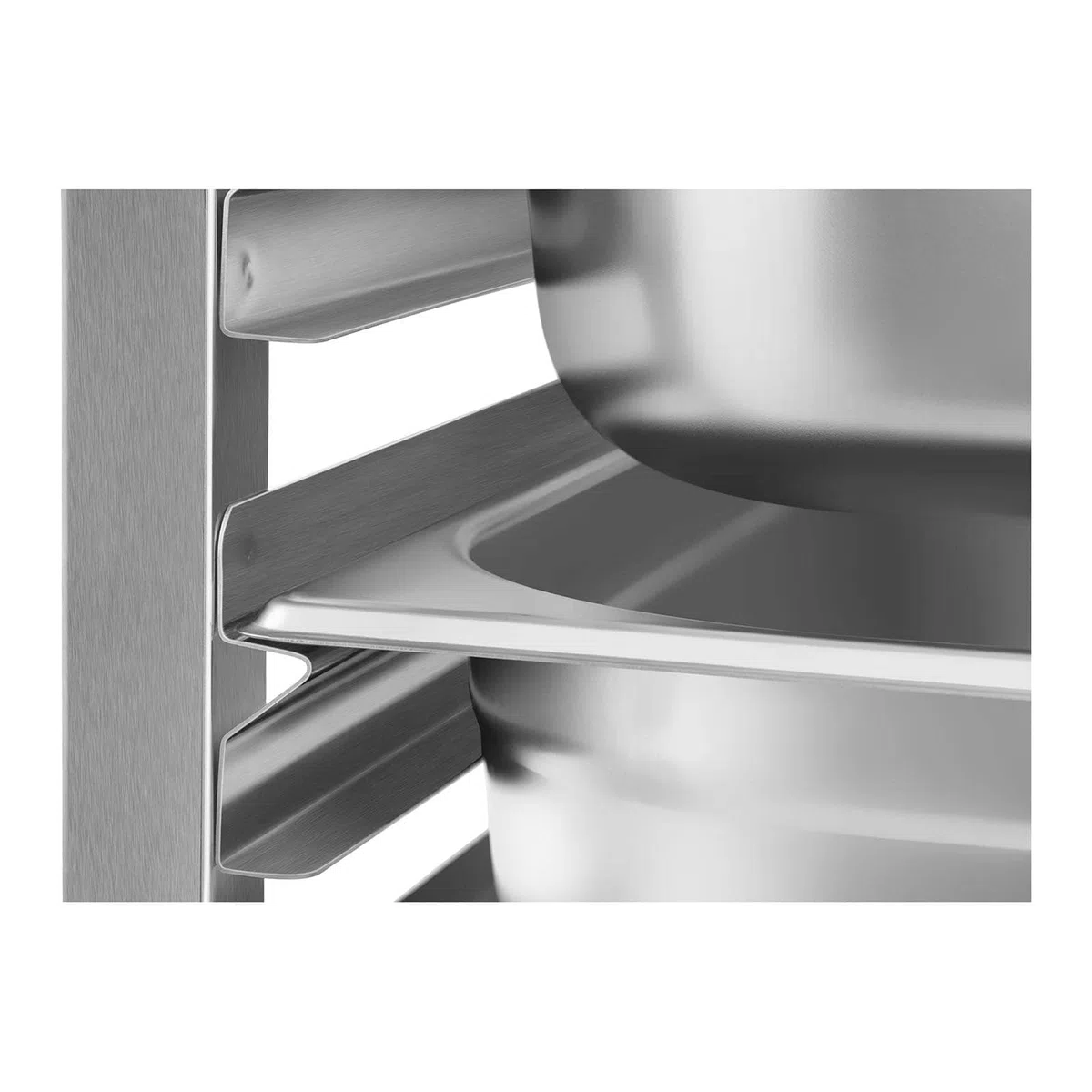 Royal Catering Carrello Portavassoi di Servizio RCTW 7 GN1/1 (Acciaio Inox, Gomma Termoplastica, 7 Contenitori GN, 50 Kg, 2 Freni)