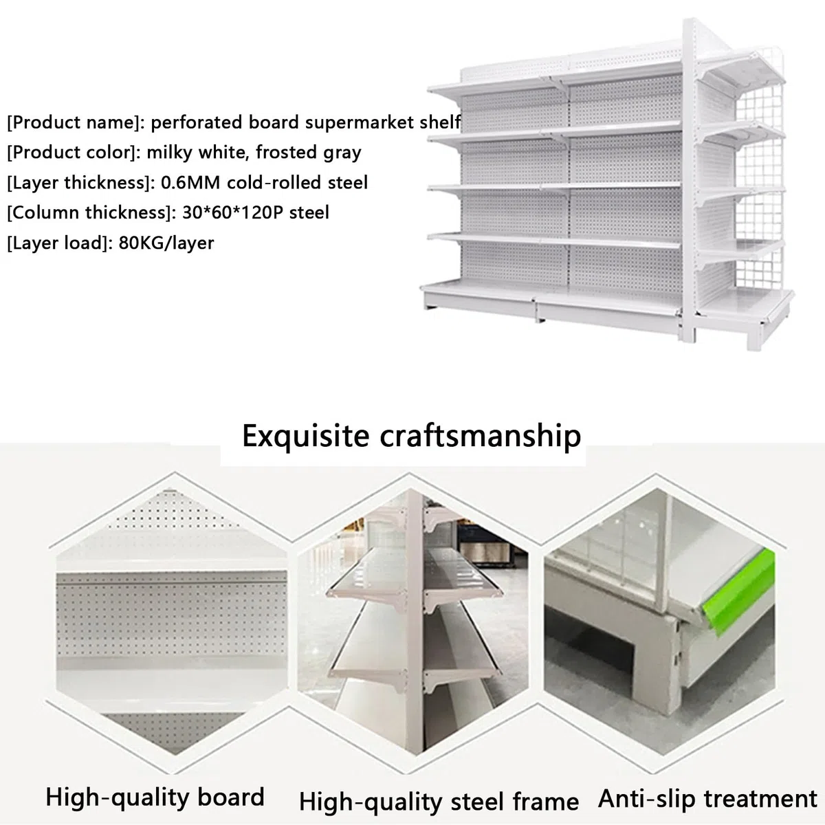 Generico Scaffale espositivo a Gondola per Negozi - Scaffali per supermercati e minimarket, Versatile unità a Parete per generi Alimentari, liquori, Articoli per Ufficio (Bianco, 90x80x135 cm)