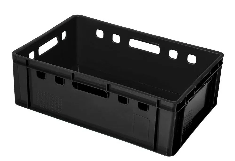 Set di 10 Casse Cassette Cestini Agricoli Jestic E2 | 60x40x20 cm | per Carne Pesce Frutta Verdura Dura Utensili Piante | CE 1935/2004 | Impilabili | Nere | in Plastica