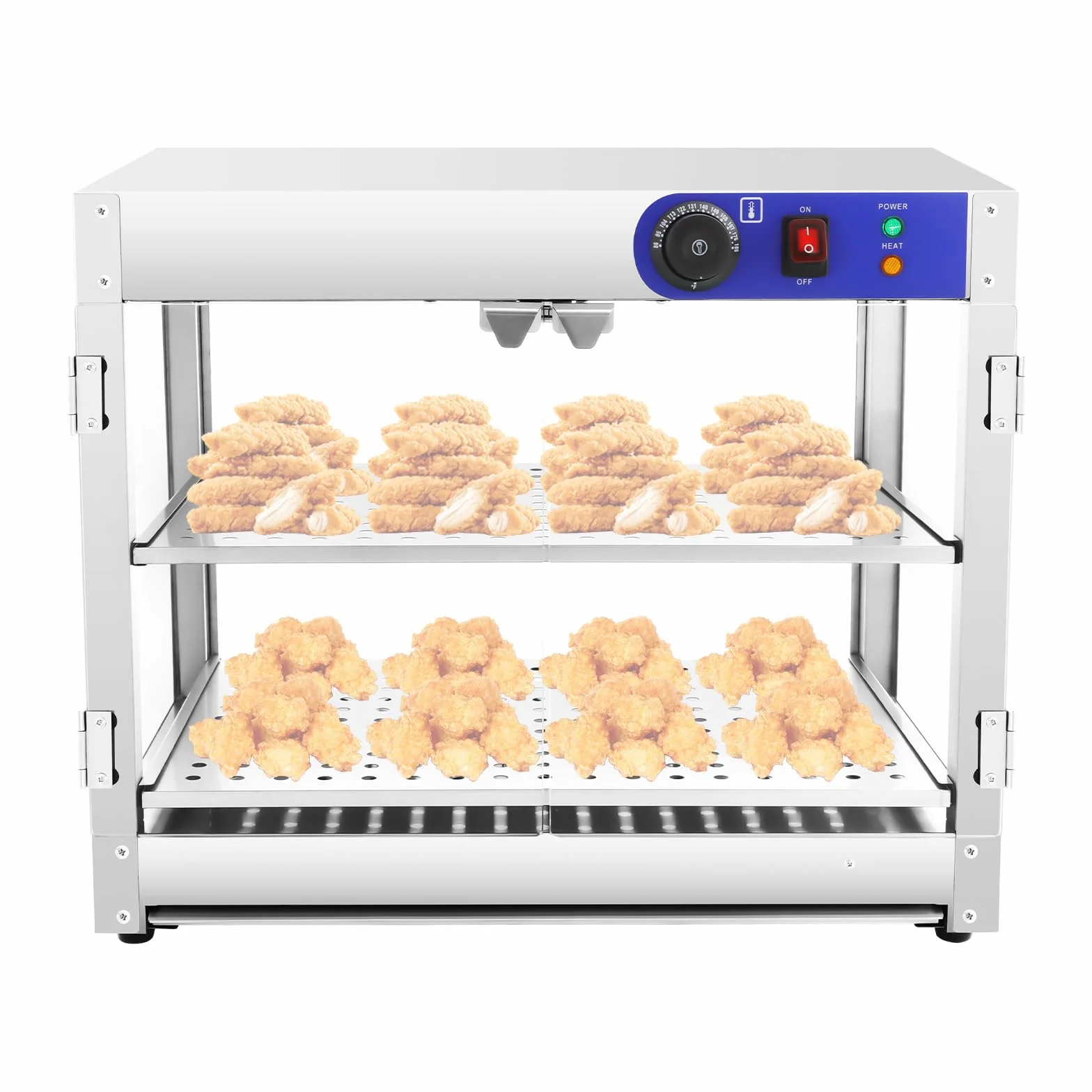 Vetrina calda a 2 ripiani, per scaldavivande, 30 – 85 °C, vetrina per scaldavivande, display per scaldabagni commerciali, con maniglie e clip per alimenti, 61 x 38 x 51 cm