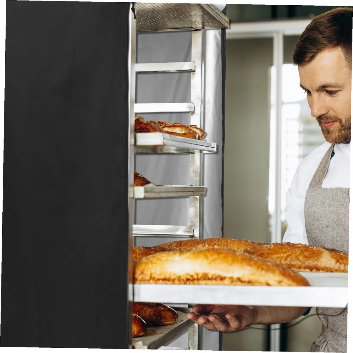Copertura per Carrello Portateglie in Tessuto Oxford Nero Protezione Resistente e Pieghevole per Forni da Panetteria Facile da Installare con Chiusura Zip per Uso in Cucina e