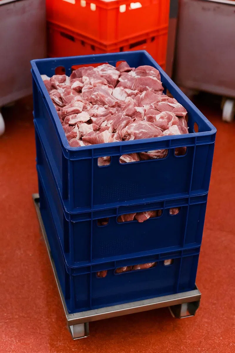 BURI 1 scatola per carne E2, blu, 60 x 40 x 20 cm, scatola per macellaio, Eurobox dalla Germania, per uso alimentare, robusta, impilabile