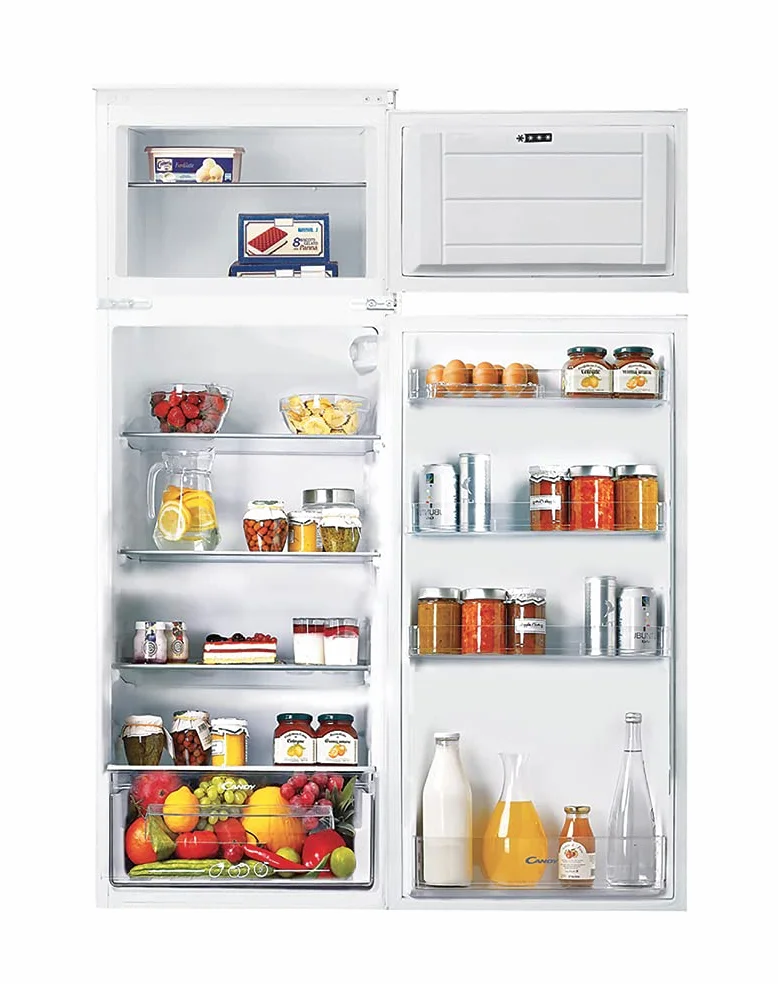 Candy CFBD 2450/5EH - Frigorifero da incasso con congelatore, porta a traino, a due porte, nicchia da 144 cm, 205 litri, frigorifero da 169 litri, congelatore da 36 litri, 1 cassetto per verdura, 4