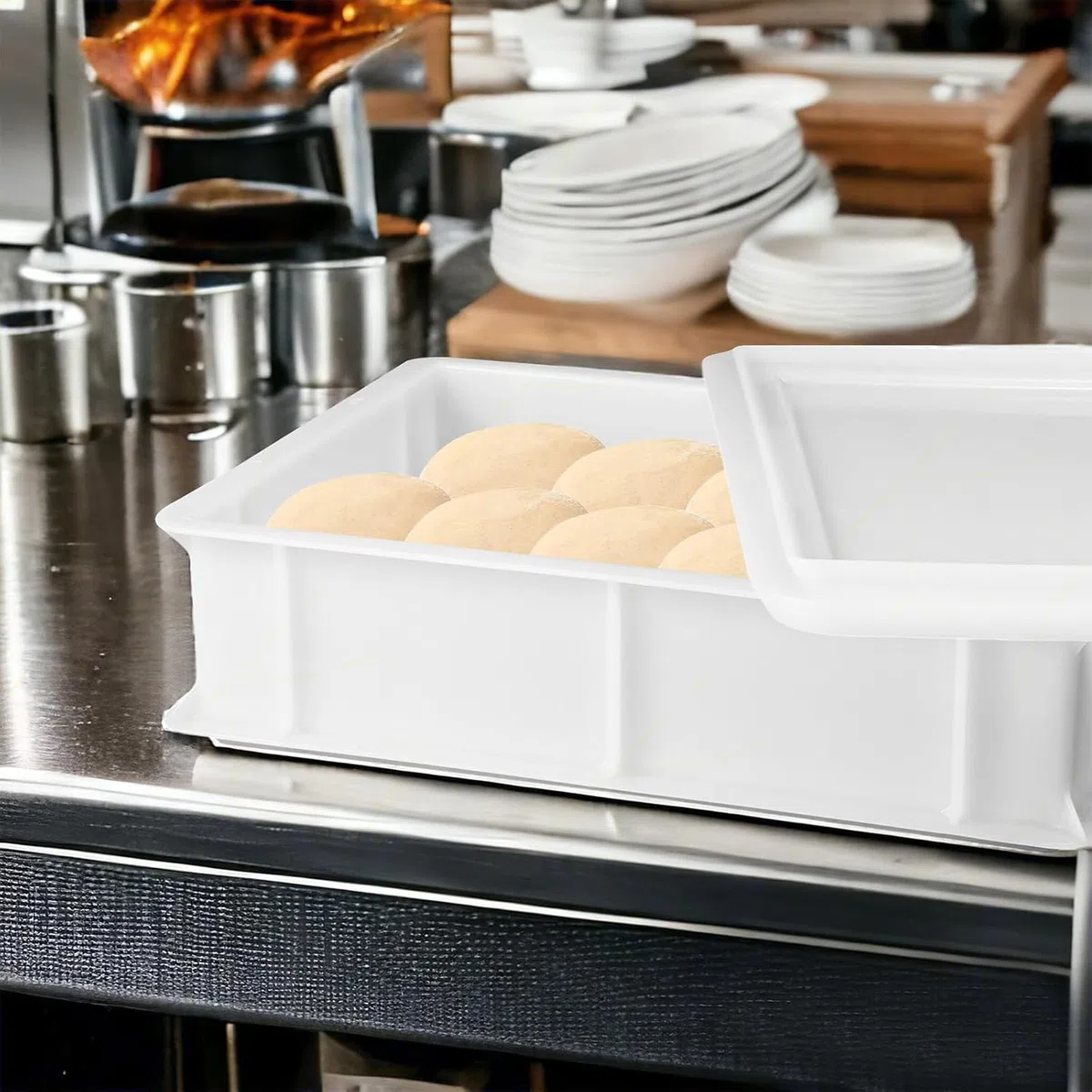 Set 5 Cassetta con Coperchio impasti palline Pizza Pane panette 30x40x13 per alimenti certificata certificata per alimenti litri 12 professionale impilabile sovrapponibile