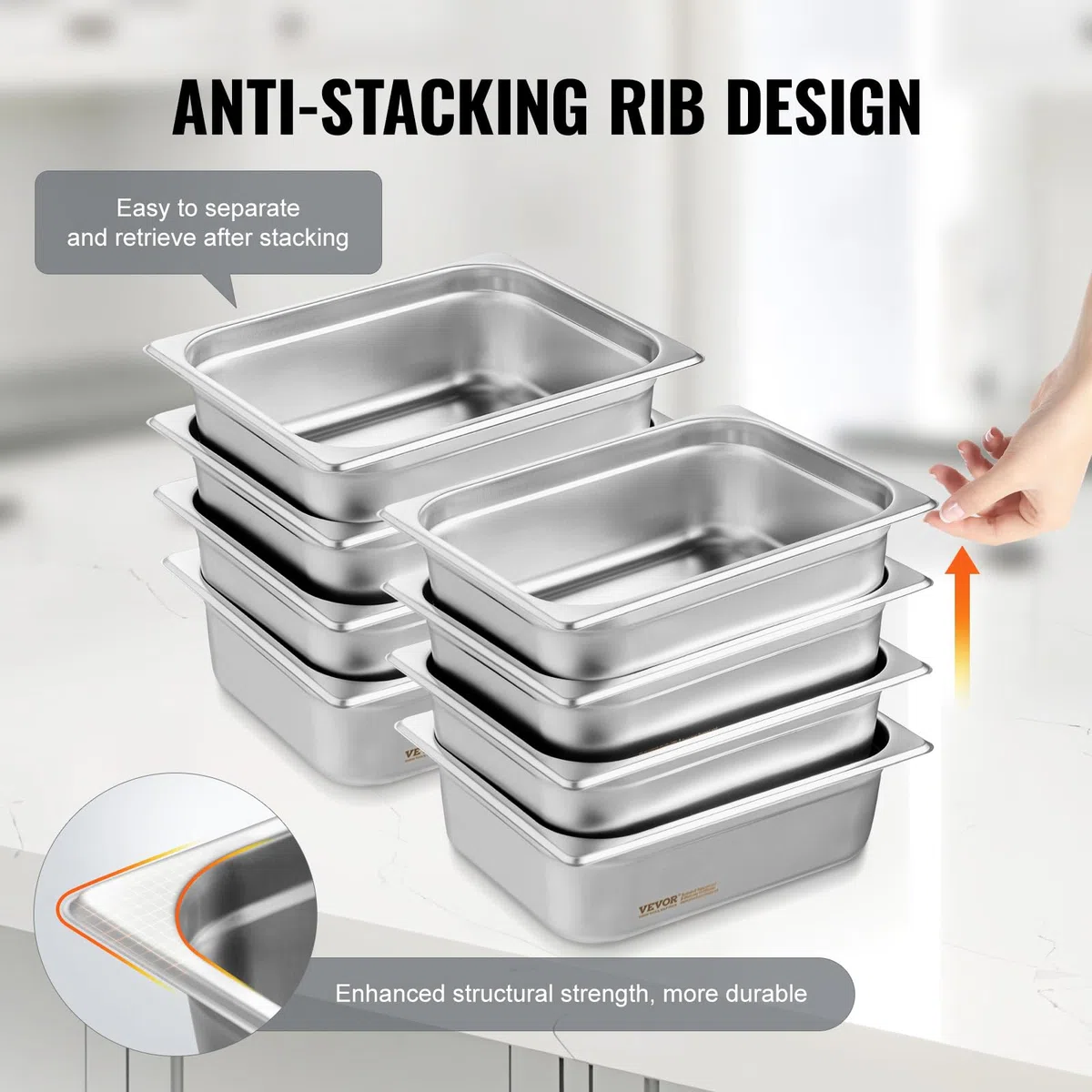 VEVOR Pentola a Vapore Anti-inceppamento 326 x 266 x 102 mm Padella da Tavolo a Vapore in Acciaio Inossidabile con Coperchio, Confezione da 8, Spessa 0,8 mm per Ristorazione, per Uso Industriale