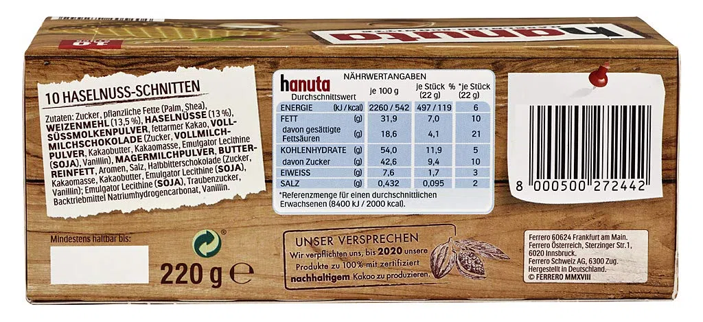 Hanuta - Confezione da 20 contenitori (20 x 220 g)