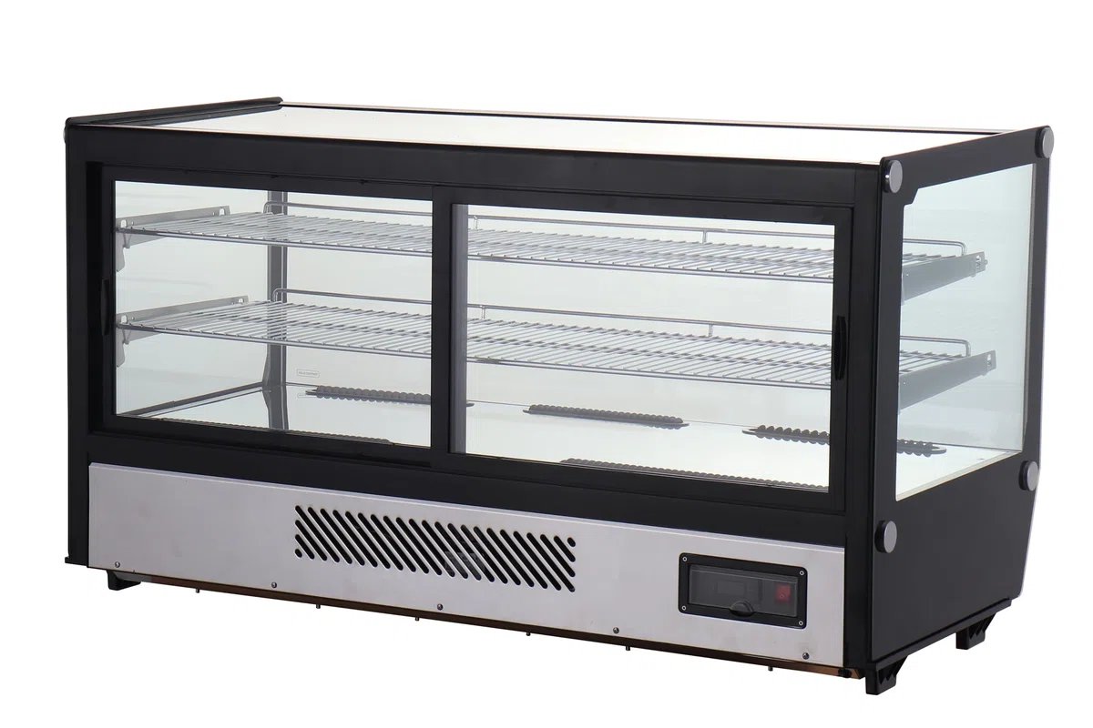 METRO Professional Vetrina refrigerata orizzontale GCV1200R, acciaio inox/vetro, 207 L, raffreddamento ventilato, 400 W, 2 ripiani, argento/nero