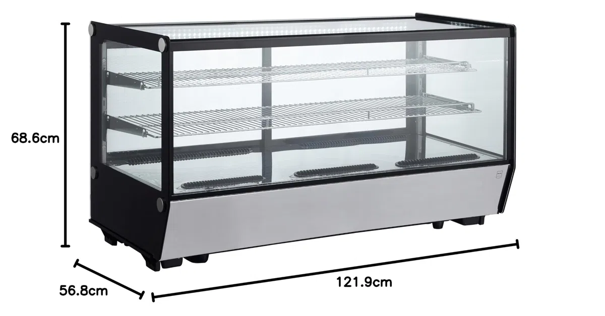 METRO Professional Vetrina refrigerata orizzontale GCV1200R, acciaio inox/vetro, 207 L, raffreddamento ventilato, 400 W, 2 ripiani, argento/nero
