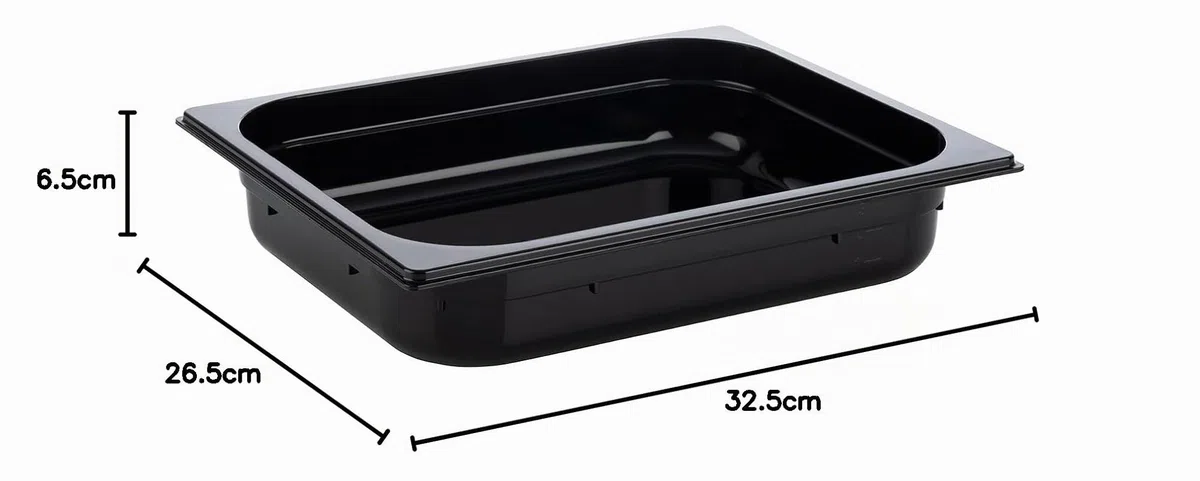 APS 82064 - Contenitore GN 1/2 in policarbonato, dimensioni 325 x 265 mm, altezza 65 mm, volume 3,9 litri, colore: Nero