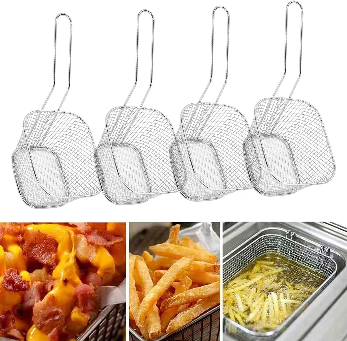 4 Pezzi Cestello per Friggere Per Patatine Fritte Cestello Patatine Fritte in Acciaio Indossidabile 10,5 x 8,5 x 6,5