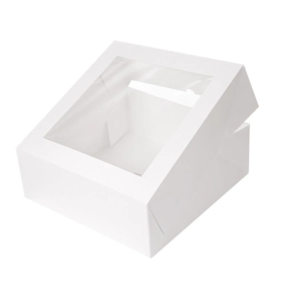 50 pezzi - Scatole per pasticceria con finestra 'Thepack' 250 g/M2 + Opp 28 x 28 x 10 cm bianco cartone ondulato Nano-Micro