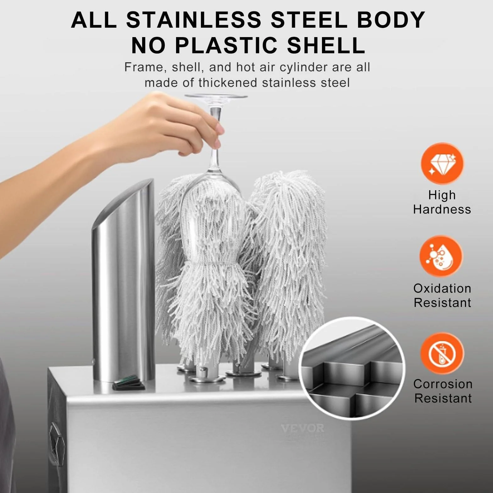 Macchina Lucidatrice per Bicchieri e Bottiglie - 3/5 Spazzole, Asciugatrice Elettrica, Acciaio Inox 304 - per Bar, Ristoranti, Hotel, Enoteche, Cucina Professionale