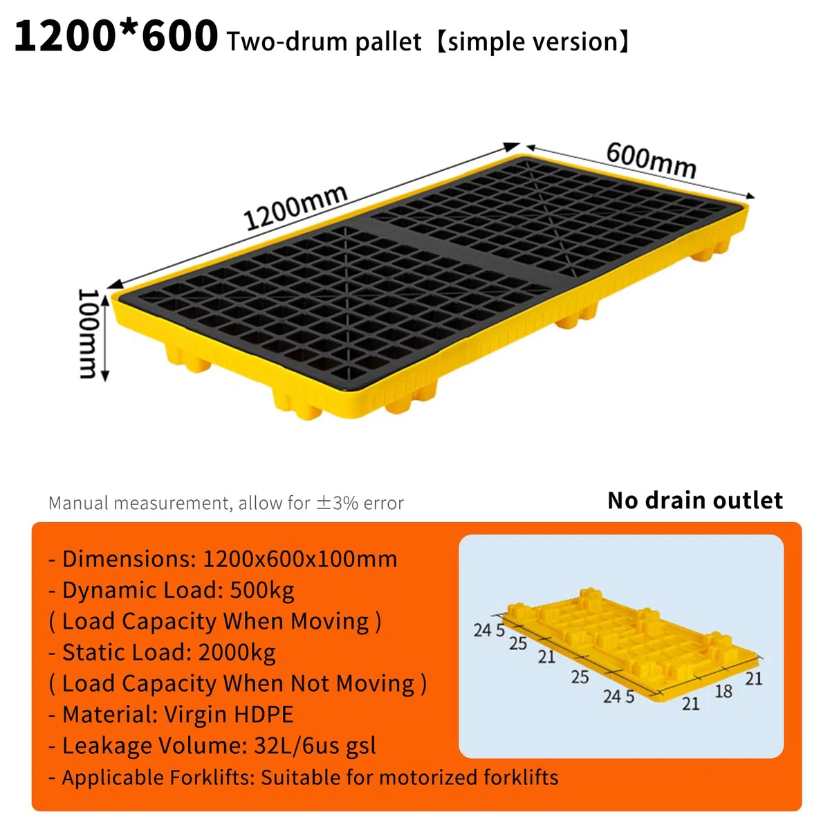 GAOXIAO Vasca di Raccolta Impilabile Gialla e Nera, Fusti Piattaforma di Contenimento Anti-Sversamento con Griglia, Pallet a Piattaforma Modulare Vassoio Antiperdita 120x60x10cm