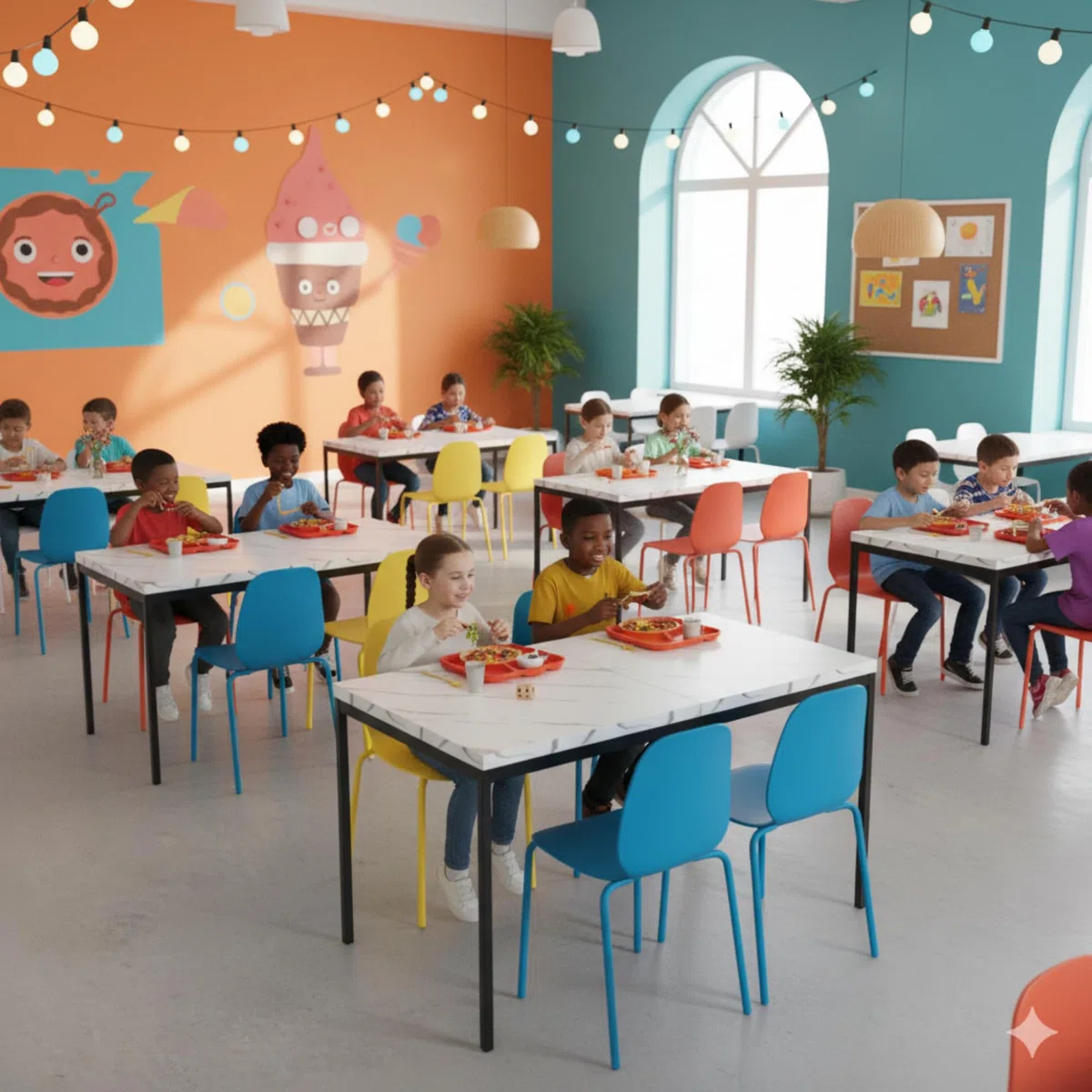 HOMYLIN Tavolo da caffetteria scolastica da 120 cm, con piano in finto marmo laminato e struttura in metallo, tavolo da pranzo resistente per studenti e personale, bianco