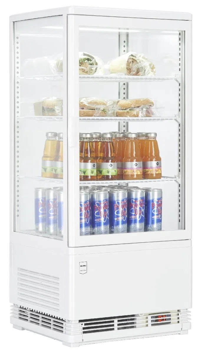METRO Professional Vetrina Refrigerata GGC2078, Plastica/Vetro, 78 L, Termostato Digitale, Illuminazione LED, 3 Ripiani Regolabili, Bianco