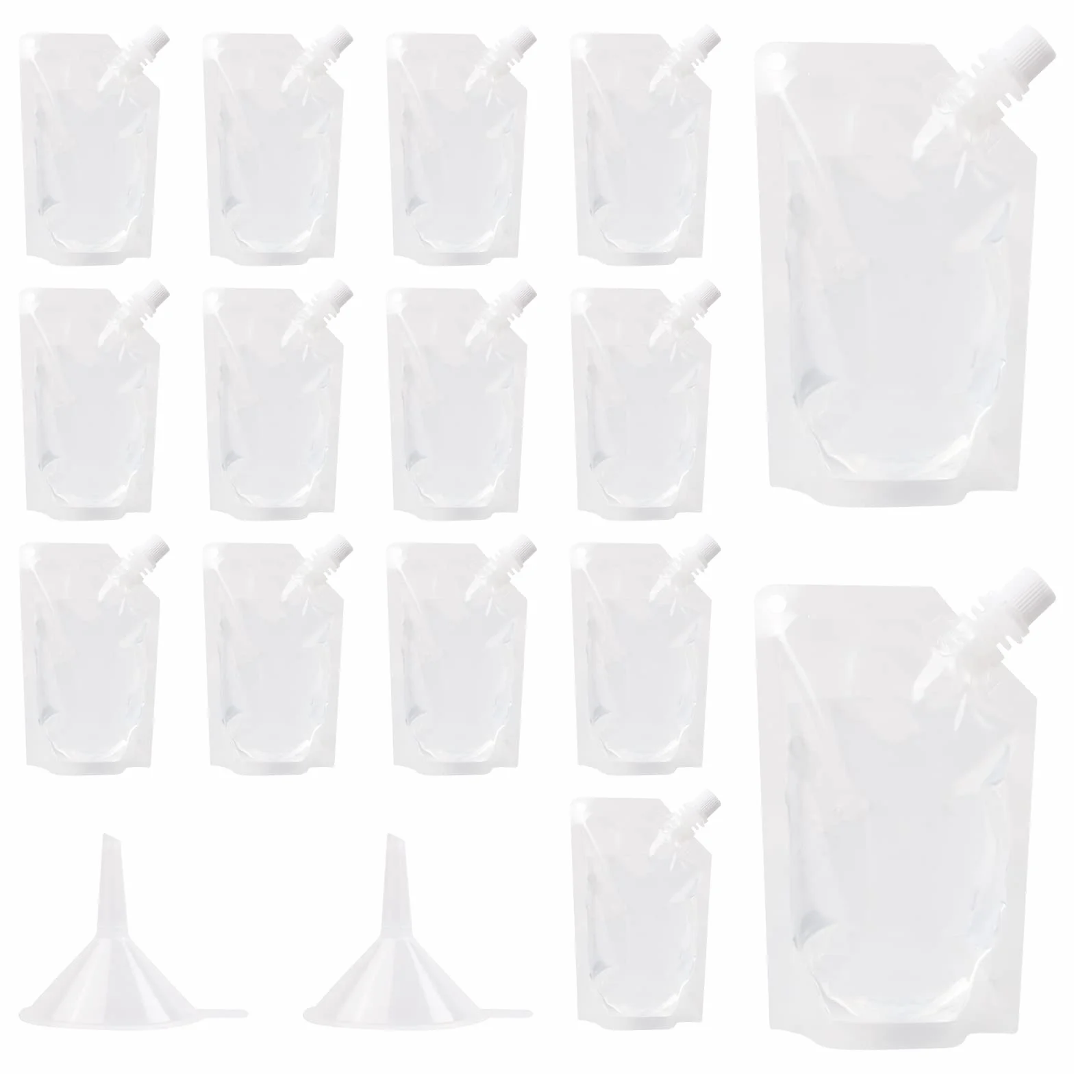 15 pezzi Sacchetti per Bevande, Sacchetto per Bevande Trasparente, Sacchetto per Bevande Pieghevole da 200 ML, Sacchetto di Succo Riutilizzabile con 2 Imbuti, per Succo di Caffè Latte