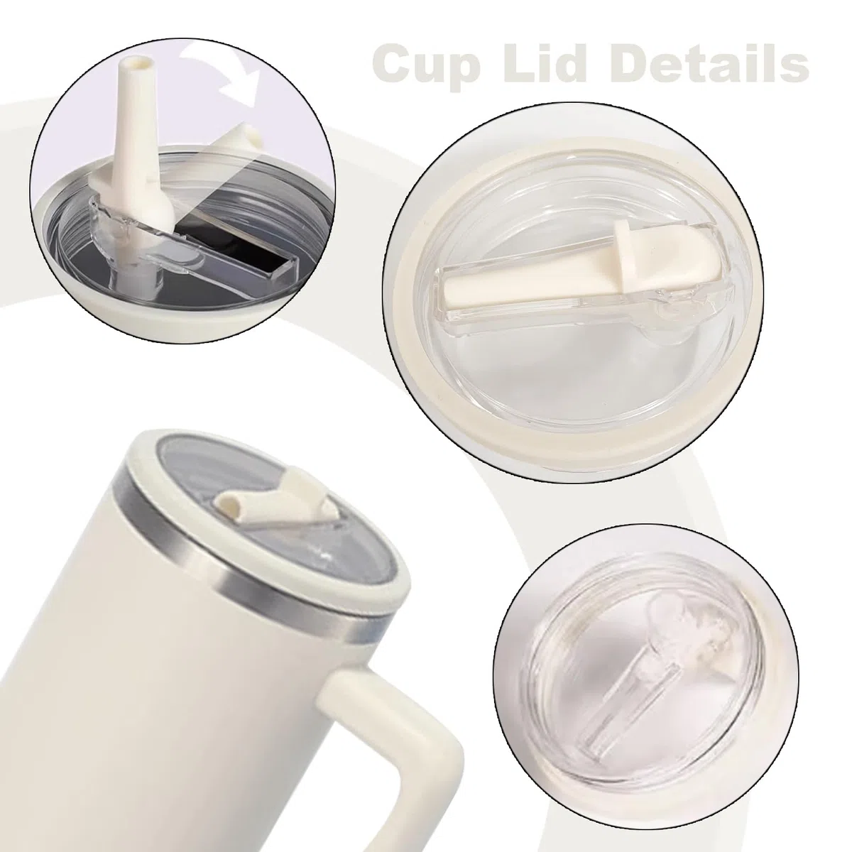 2 Pezzi Sostituzione del Coperchio della Tazza Compatibile con Stanley Cup 40 oz, Stanley Accessori Riutilizzabili, con 2 Cannucce, StanleyCup Accessori (Beige)