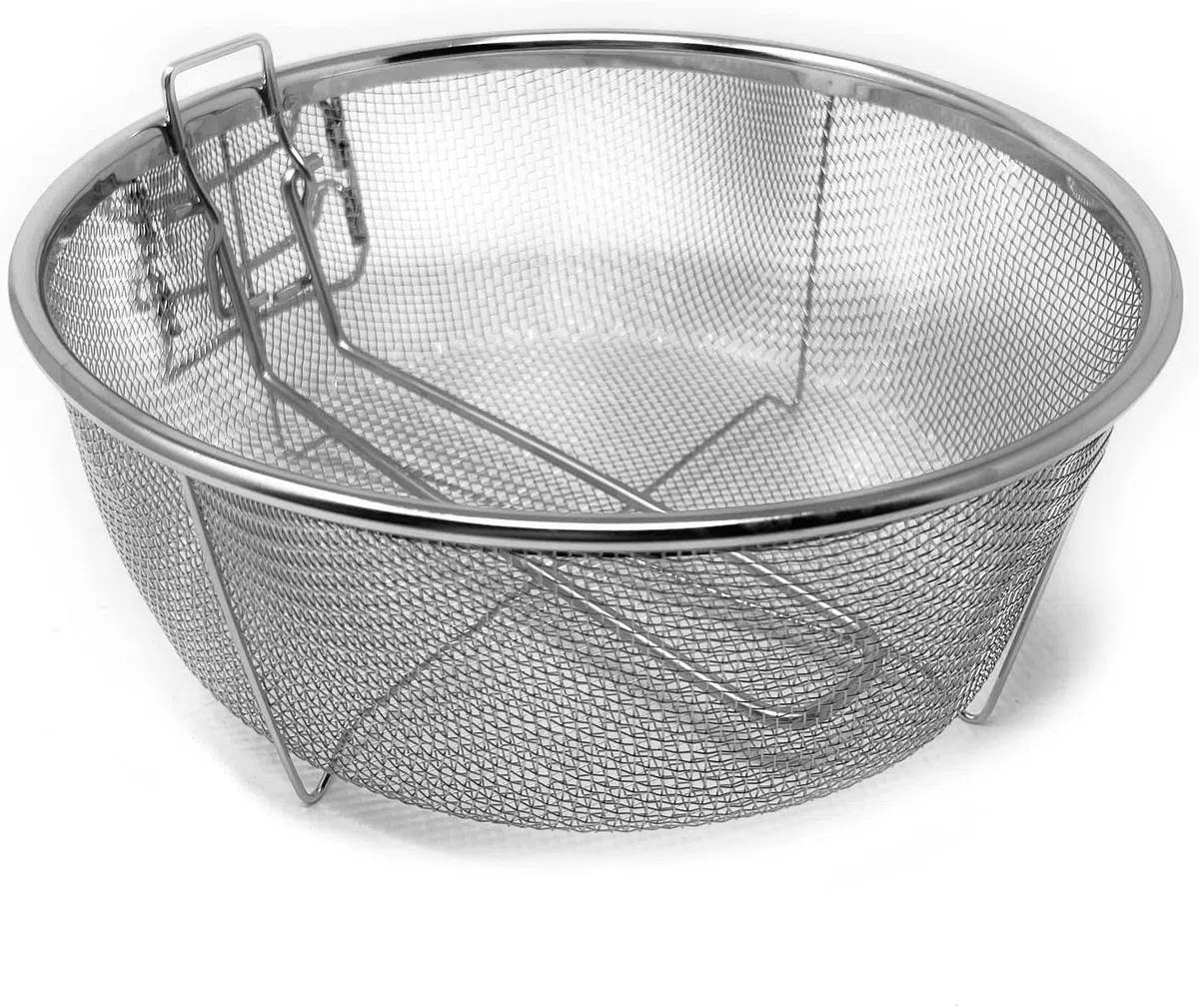 Cestello Tondo, Cesto per friggitrice, friggere fritture passino da Cucina in Acciaio, con Manico Pieghevole e griglia,Diametro 23cm Accessori per Cibo Fritto