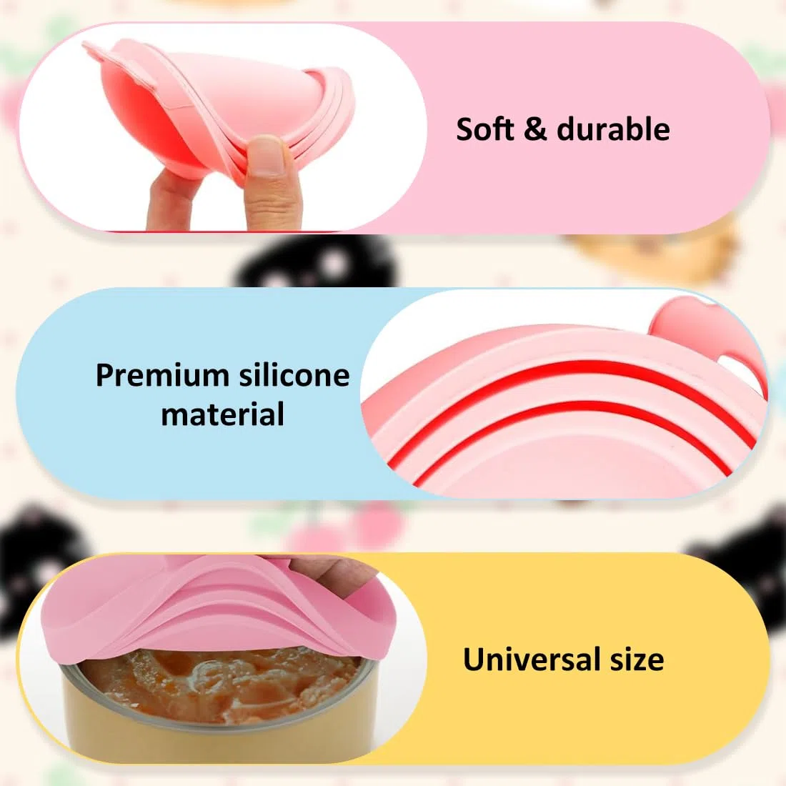 3 Pezzi Coperture per Lattine per Animali, Ucoperchi Universali in Silicone per Barattoli di Latta per Cani e Gatti Coperchi con 3 Cucchiai