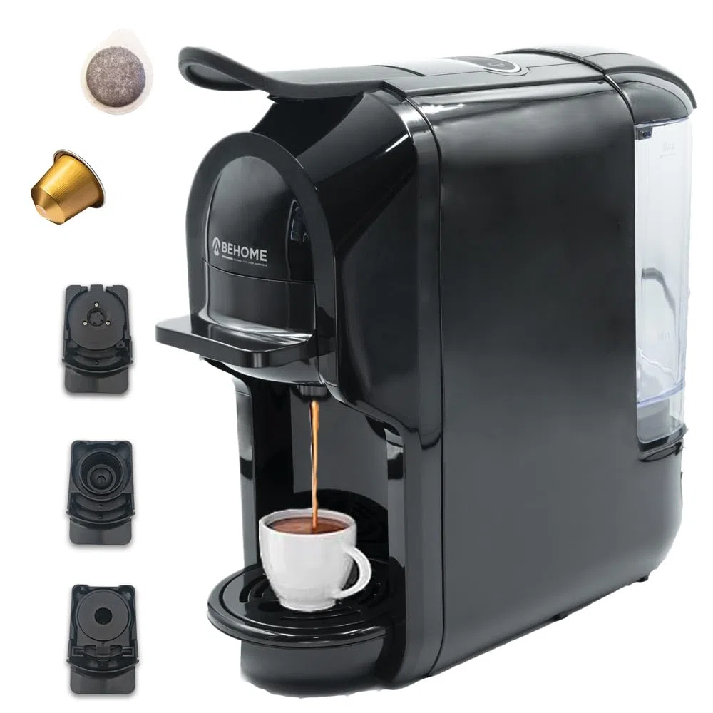 BEHOME Macchina Caffè Espresso per Cialde, Nespresso e Dolce Gusto, 3 Adattatori compatibili per ogni Caffè, Caffè Espresso pronto in pochi secondi