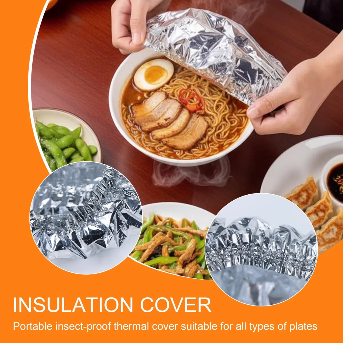 50 Pezzi Coperture Isolanti in Foglio di Alluminio, Pellicola in Alluminio con Elastico, Coperchi Termici Riutilizzabili in Alluminio, Coperture per Alimenti Resistenti al Calore per Cibo e Frutta