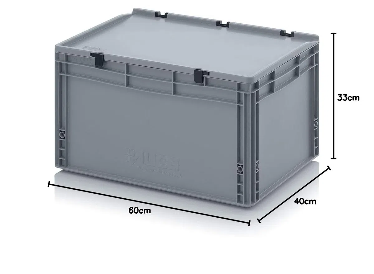 Auer Packaging Eurobox 60 x 40 x 33,5 cm con coperchio a cerniera – Scatola impilabile