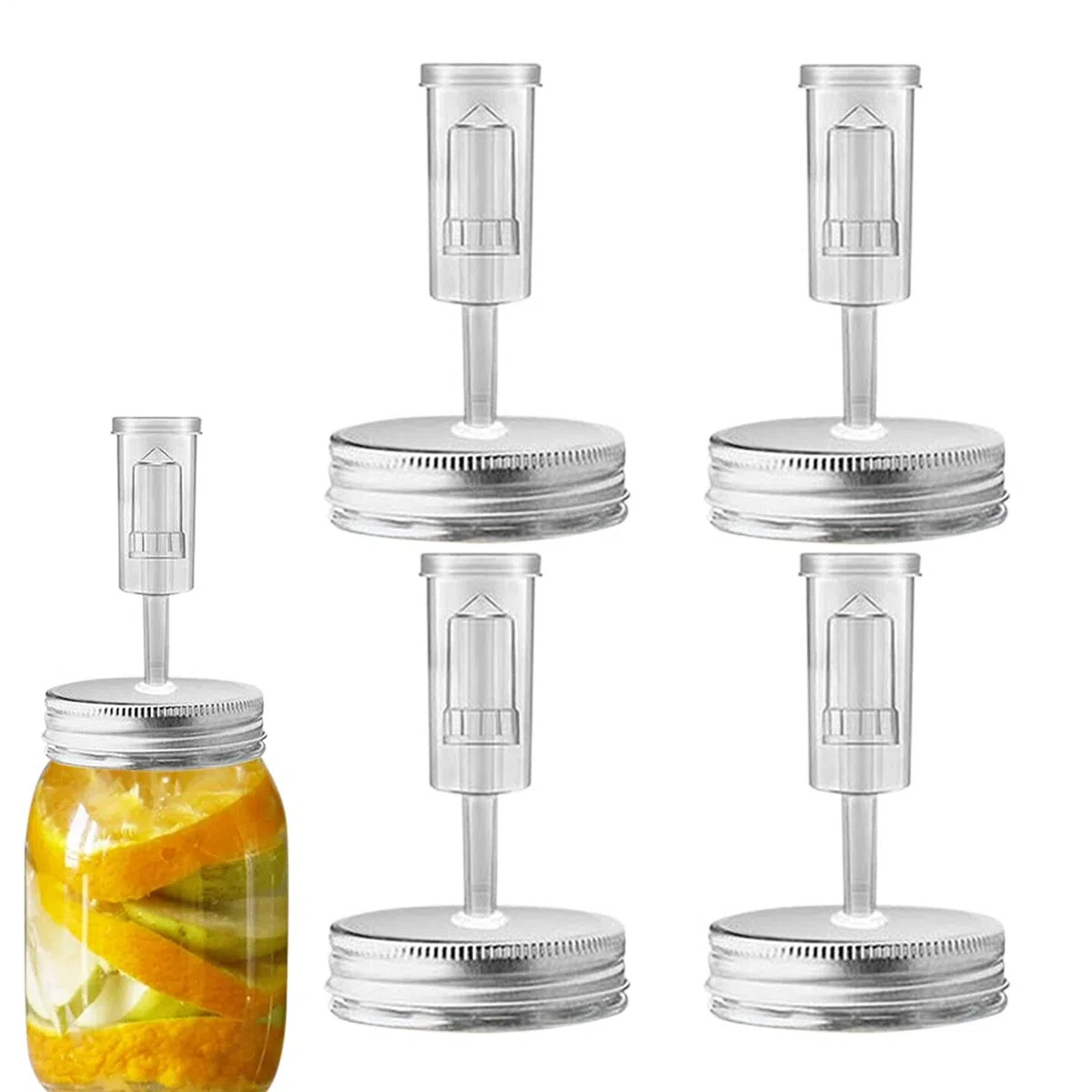 4 Coperchi Per Fermentatore, Gorgogliatore Fermentazione, Coperchi Per Barattolo Fermentazione Masons Jar Fermentation Lids 70mm (barattoli Non Inclusi)