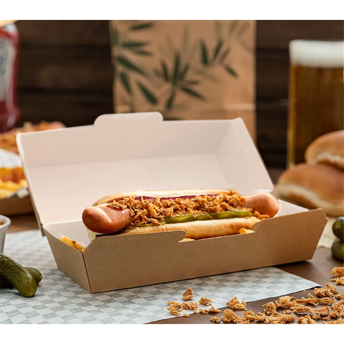 50 pezzi - Conchiglie "Hot Dog" 'Thepack' 220 g/M2 23,2 x 9 x 6,3 cm naturale cartone ondulato Nano-Micro