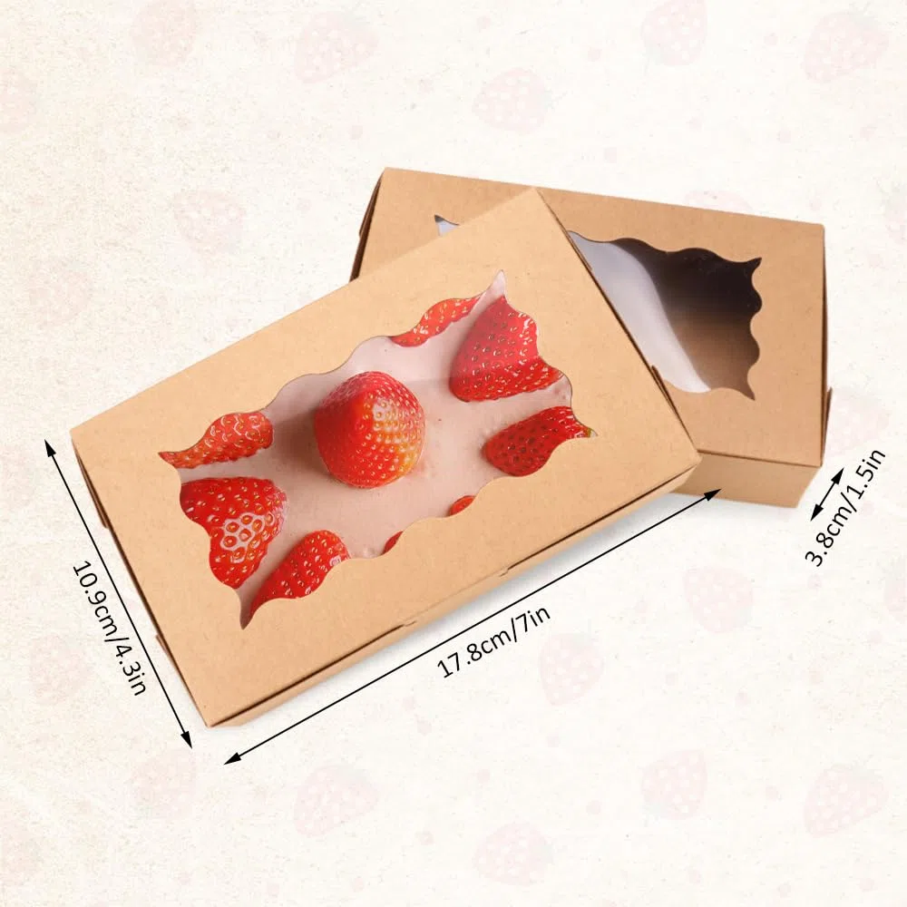 20 Pezzi Scatola di Cartone Pieghevole Marrone con Finestra Trasparente, 18 X 11 X 4 cm Scatole per Dolci in Carta Kraft, Scatole per Biscotti, Cartoni per Dolci, Scatola per Bomboniere, Cookie Box