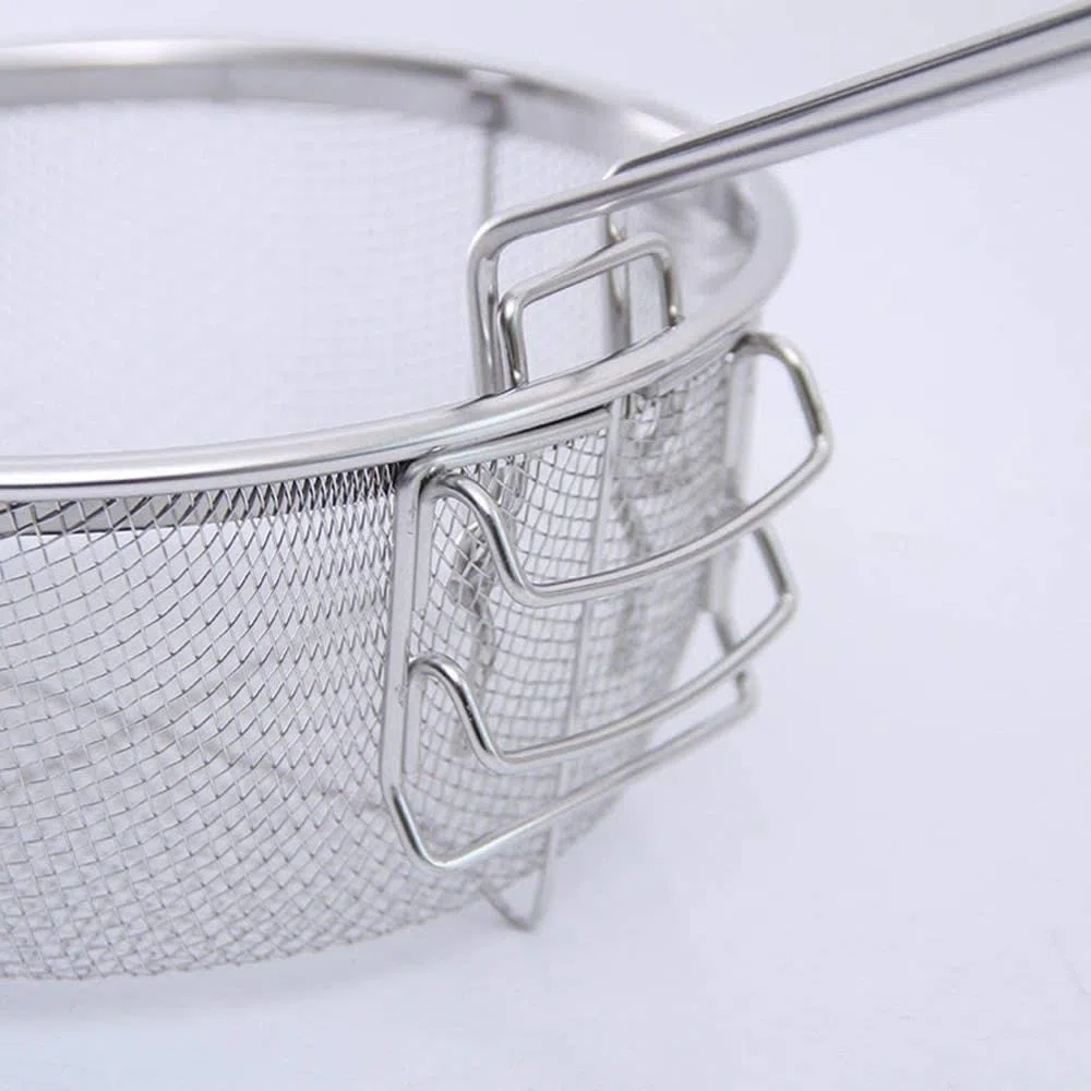 Cestello Tondo, Cesto per friggitrice, friggere fritture passino da Cucina in Acciaio, con Manico Pieghevole e griglia,Diametro 23cm Accessori per Cibo Fritto