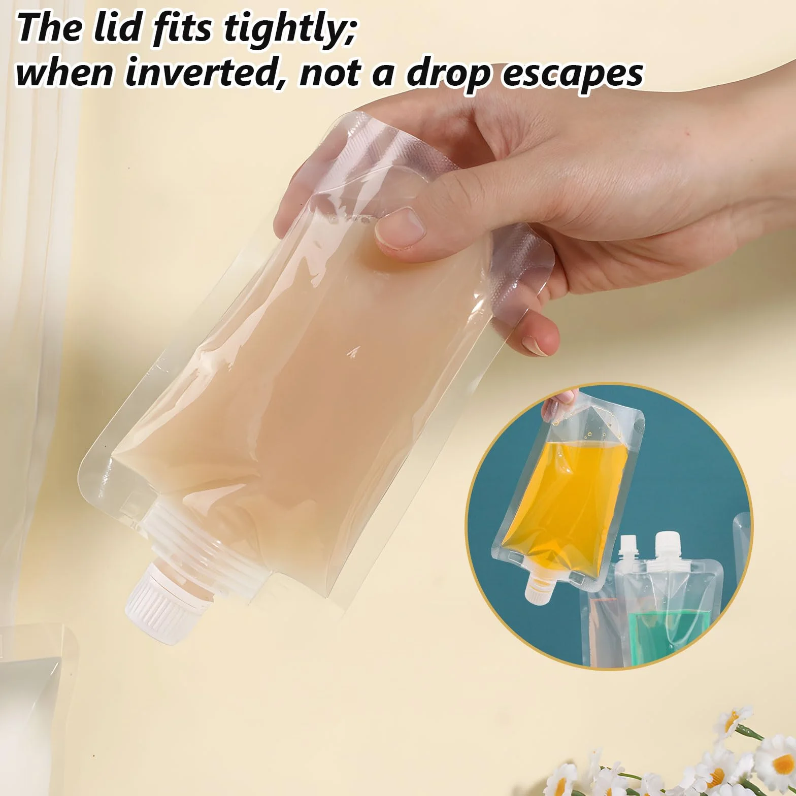 Dreamil 20 sacchetti per succo in plastica trasparente, sacchetti per bevande riutilizzabili, a prova di perdite, sacchetti per succhi autoportanti per feste, viaggi, picnic, sport all'aria aperta.