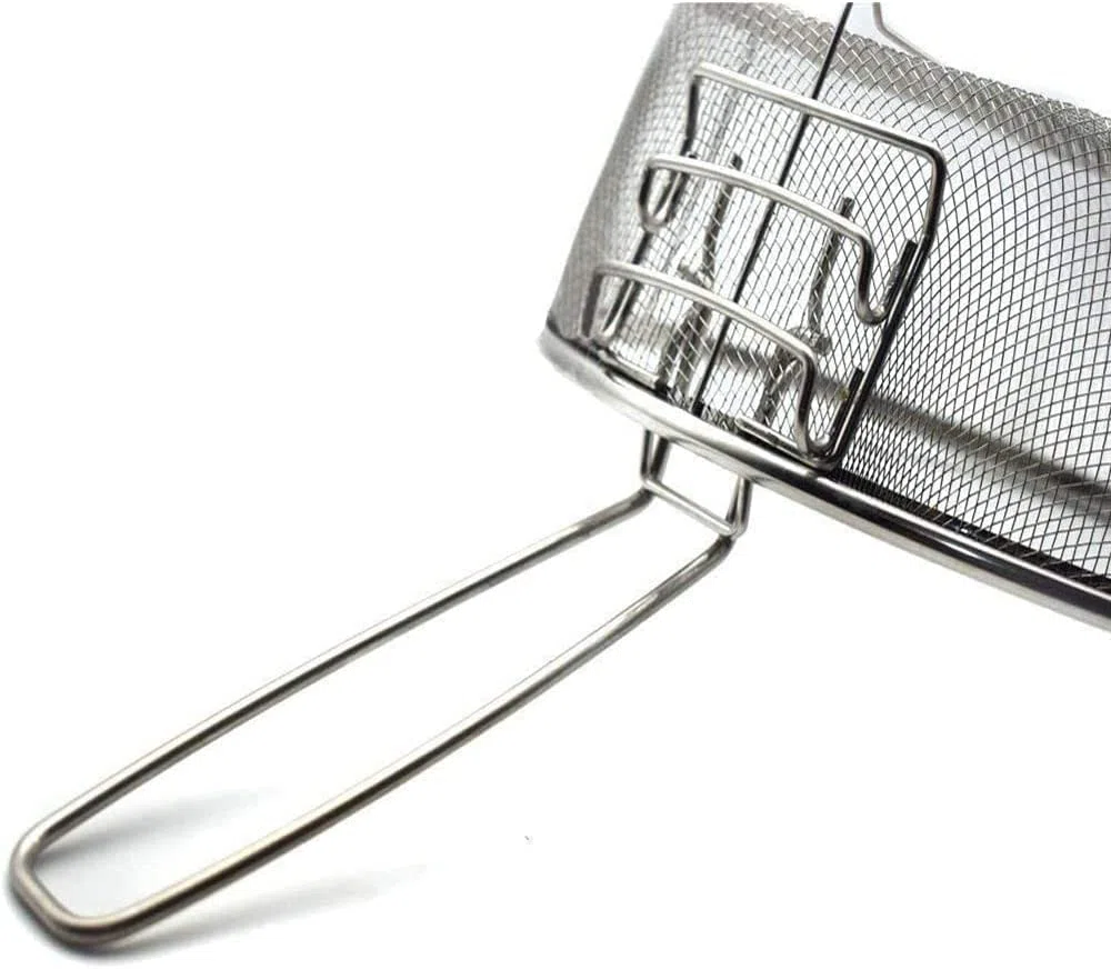 Cestello Tondo, Cesto per friggitrice, friggere fritture passino da Cucina in Acciaio, con Manico Pieghevole e griglia,Diametro 23cm Accessori per Cibo Fritto