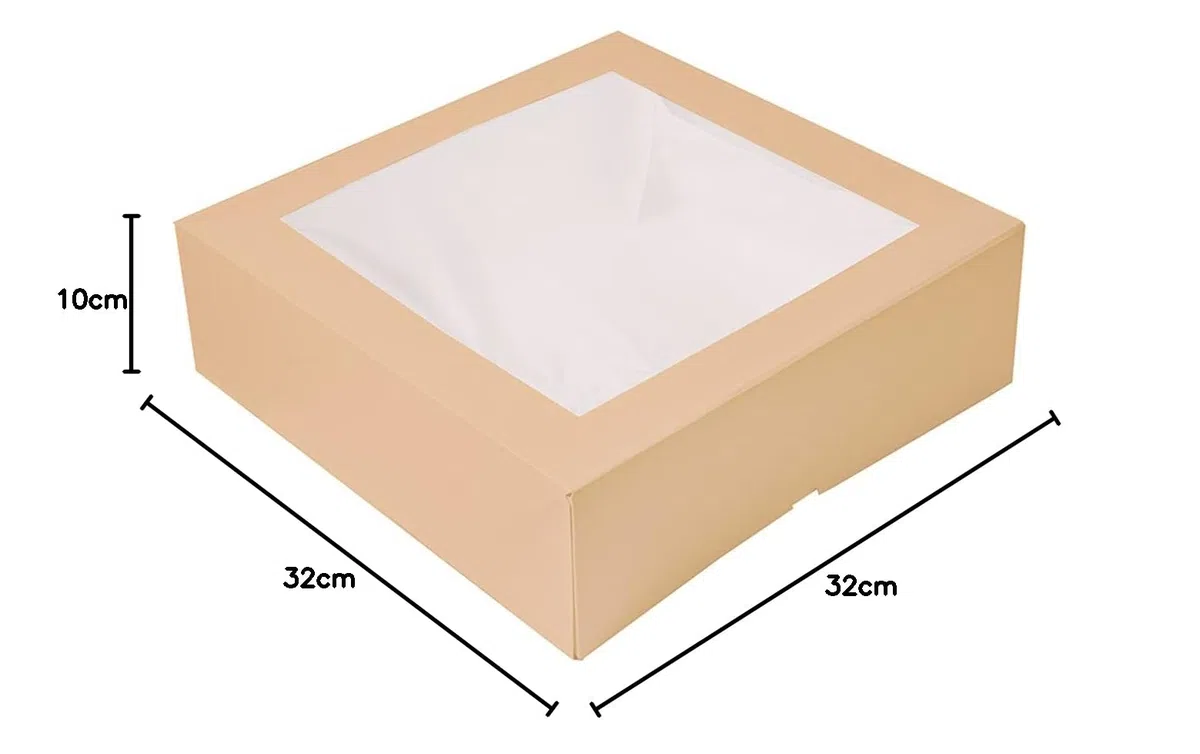 50 pezzi - Scatole per pasticceria con finestra 'Thepack' 240 G/M2 + Opp 32 x 32 x 10 cm naturale cartone ondulato Nano-Micro