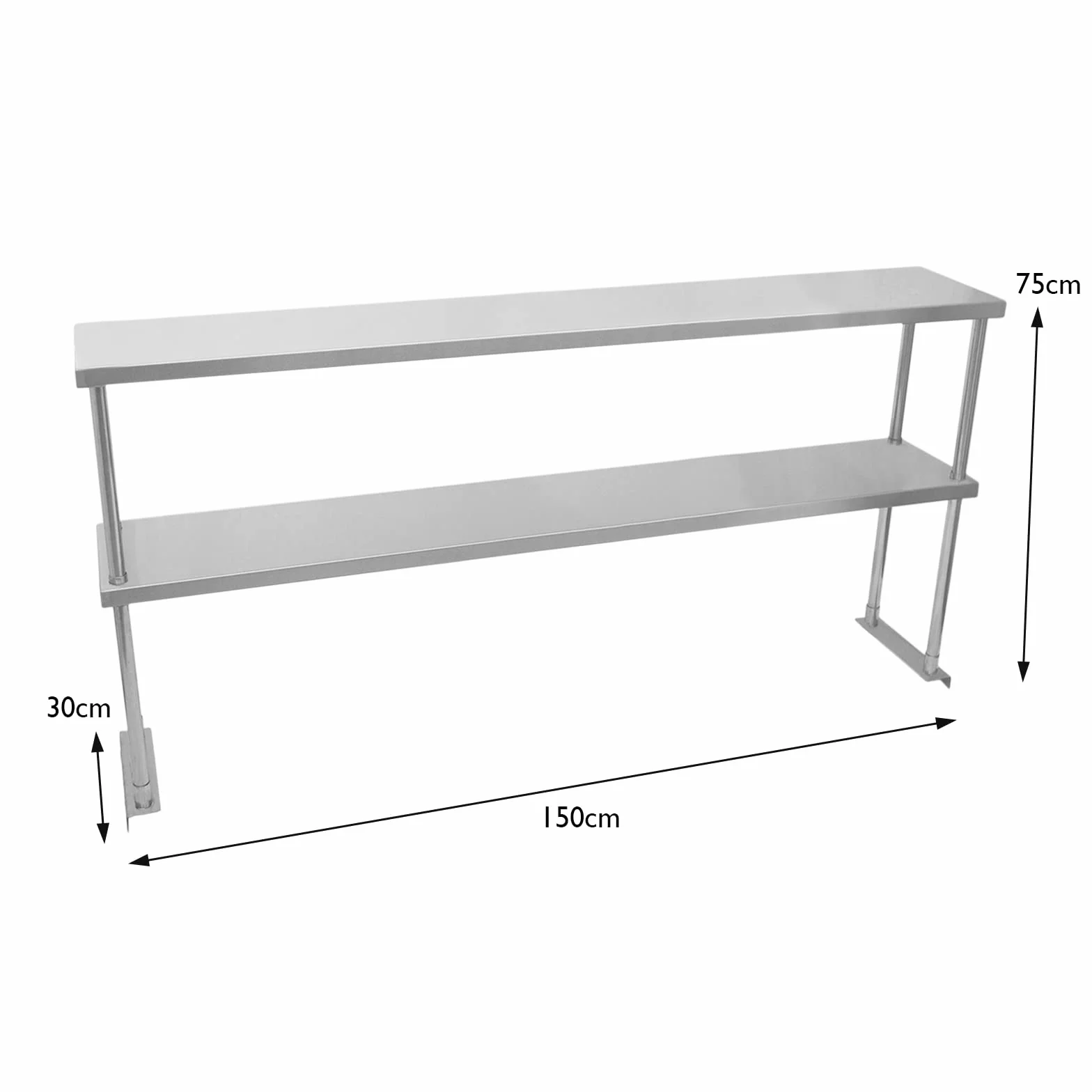 Kukoo - Ripiano con Mensole per Tavolo in Acciaio Inox da Cucina Ristorante, Acciaio Inossidabile Resistente alla Corrosione per Albergo Bar Hotel Catering Pub Largo - Doppia - 150cm
