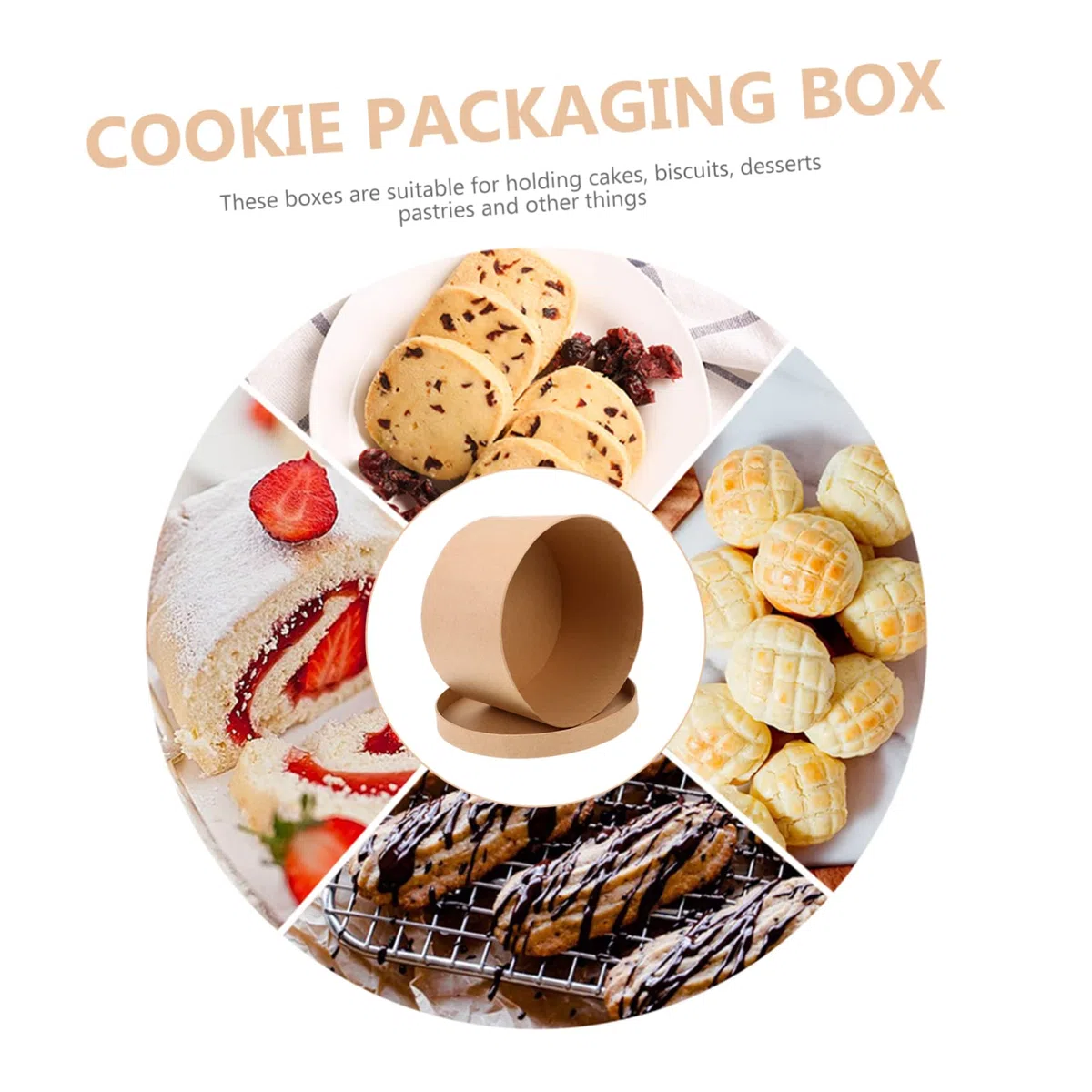 FOMIYES Scatola Rotonda Contenitore Multiuso per Dolci e Biscotti in Carta Kraft per Conservare Pasticcini Superficie Liscia per Torte e Cupcake