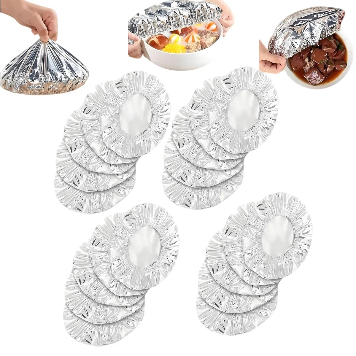 Coperchio isolante per alimenti in alluminio pop-up, coperchi riutilizzabili in alluminio con protezione termica, bordo elastico, resistente al calore, ciotole/pentole/contenitori da cucina(20PC)