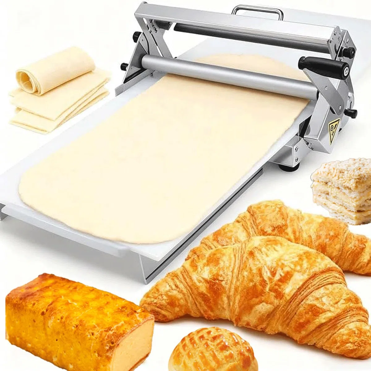 Sfogliatrice Pasticceria, Sfogliatrice Pasticceria Manuale Pieghevole, Sfogliatrice Pasticceria Manuale In Acciaio Inox Per Pizza Perfetta, Croissant, Pasticceria, Fondente(300)