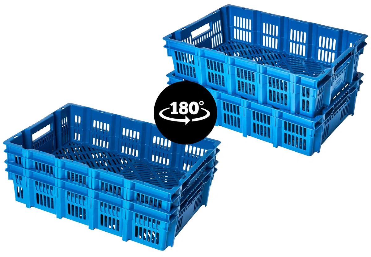 Set di 10 Casse Cassette Cestini Agricoli Jestic | 59x39,5x15 cm | per Carne Pesce Frutta Verdura Dura | CE 1935/2004 | Impilabili | Blu | in Plastica