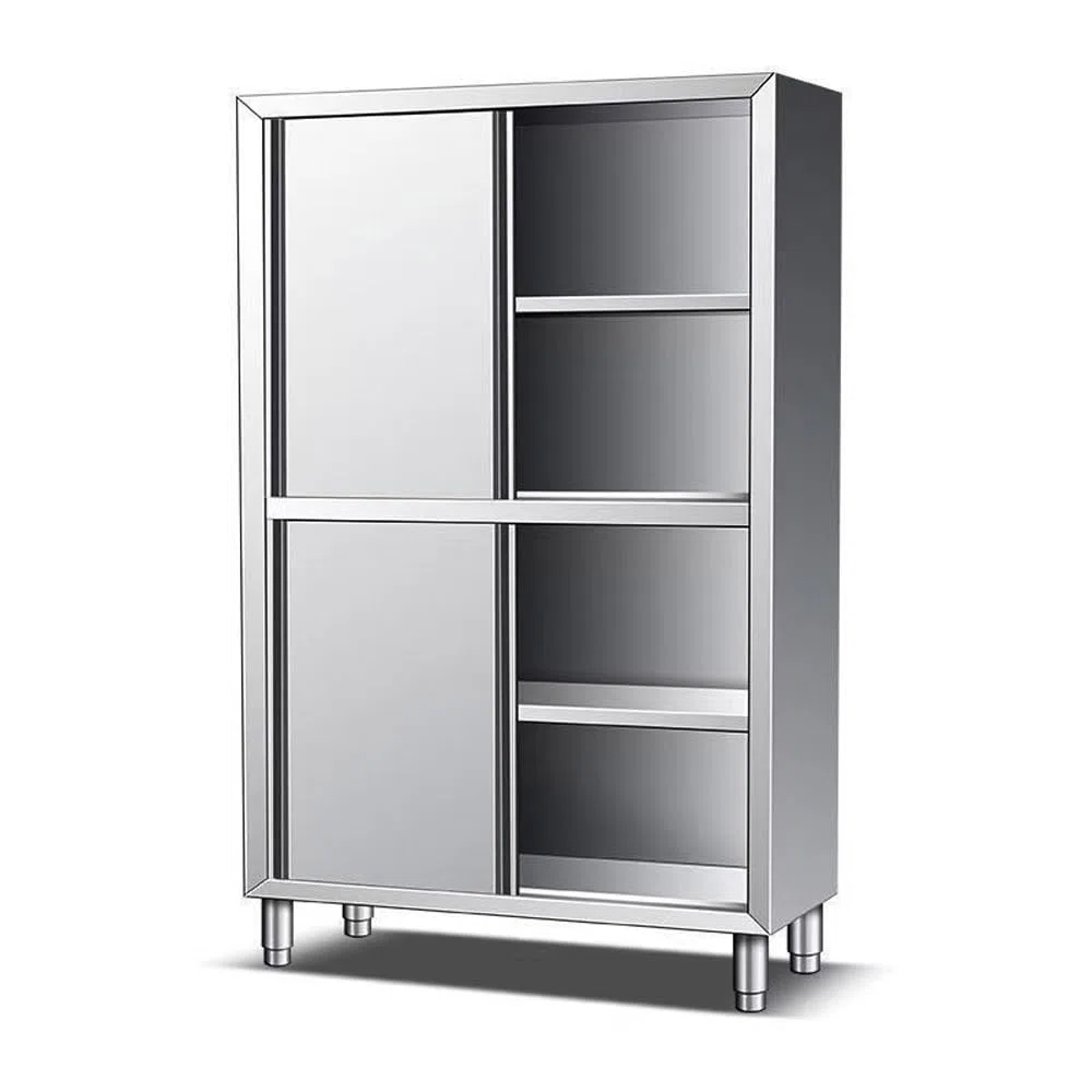 Armadio da Cucina in Acciaio Inox – 3~4 Ripiani Regolabili, Porte Scorrevoli o Doppie Ante, Cassetto Centrale – per Ristoranti, Panetterie, Hotel, Cucine Professionali
