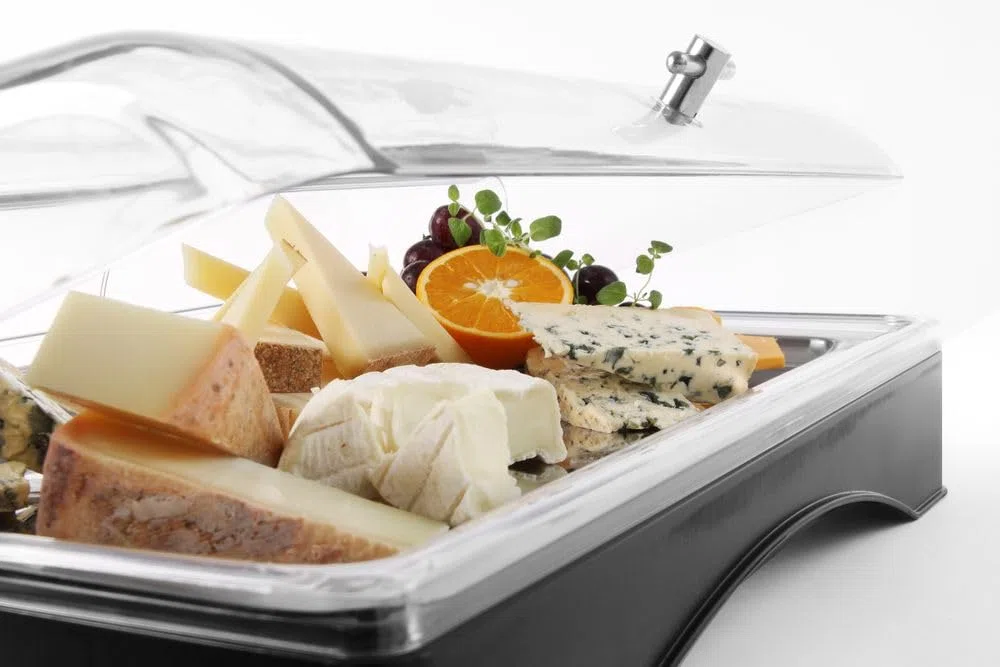 HENDI Vetrina Espositiva Refrigerata, Display per Buffet, Set Espositore di Raffreddamento con Vassoio GN 1/1, Coperchio Trasparente ed Elemento Refrigerante, 555x357x(h)175 mm, ABS, PC, Inox