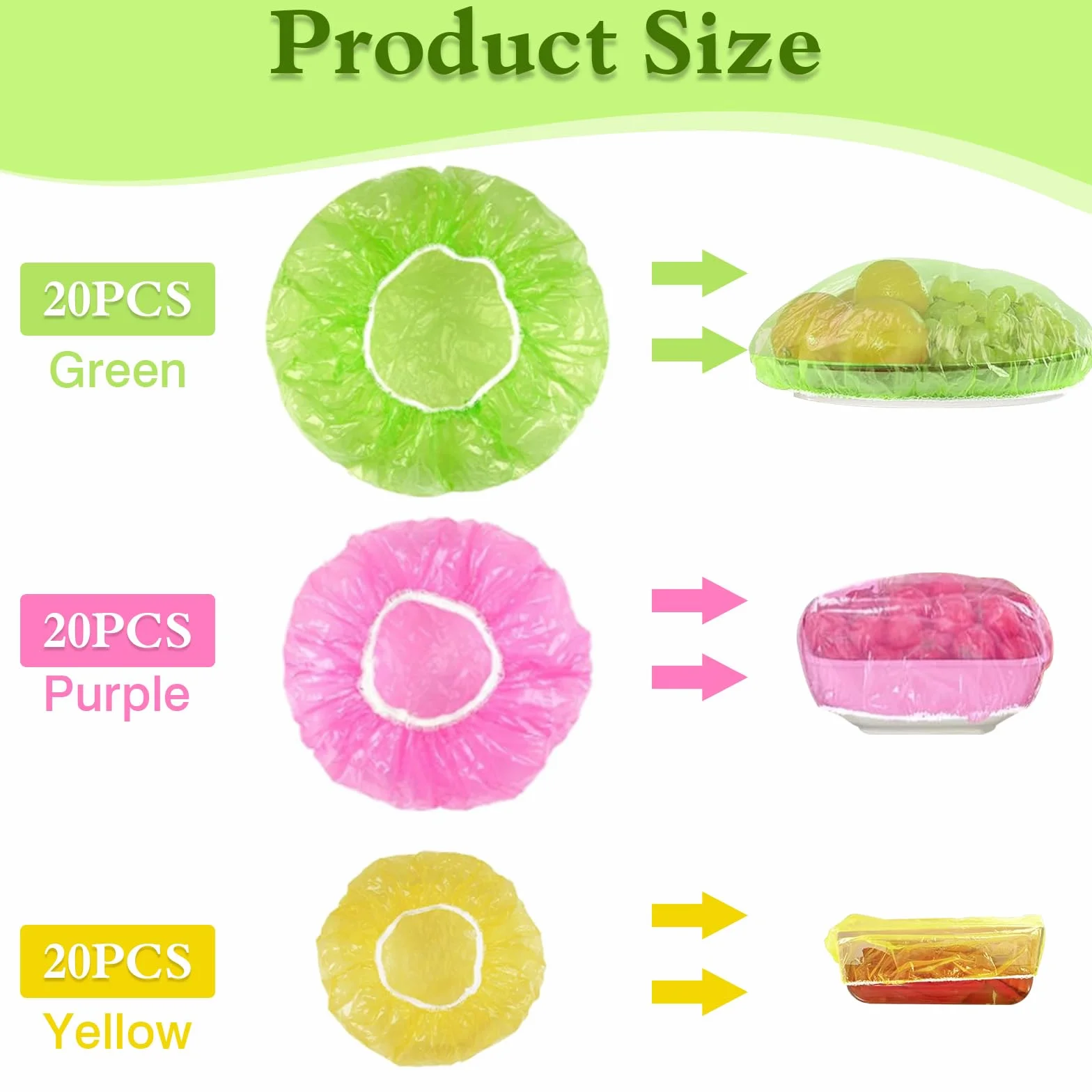 Zorplex 60 Pezzi Coperchi Elastici per Alimenti, Sacchetti Salvafreschezza, Coperture Riutilizzabili in Plastica Morbida per Ciotole, Verdura e Avanzi, Protezione Anti-Polvere e Freschezza in Casa