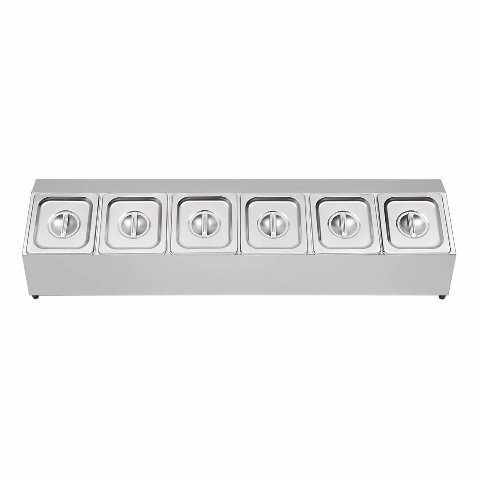 Contenitore per ingredienti in acciaio inox, contenitore con 6 contenitori, capacità per contenitore: 2 l, piedini in gomma antiscivolo, coperchio per ristoranti, negozi di tè al latte