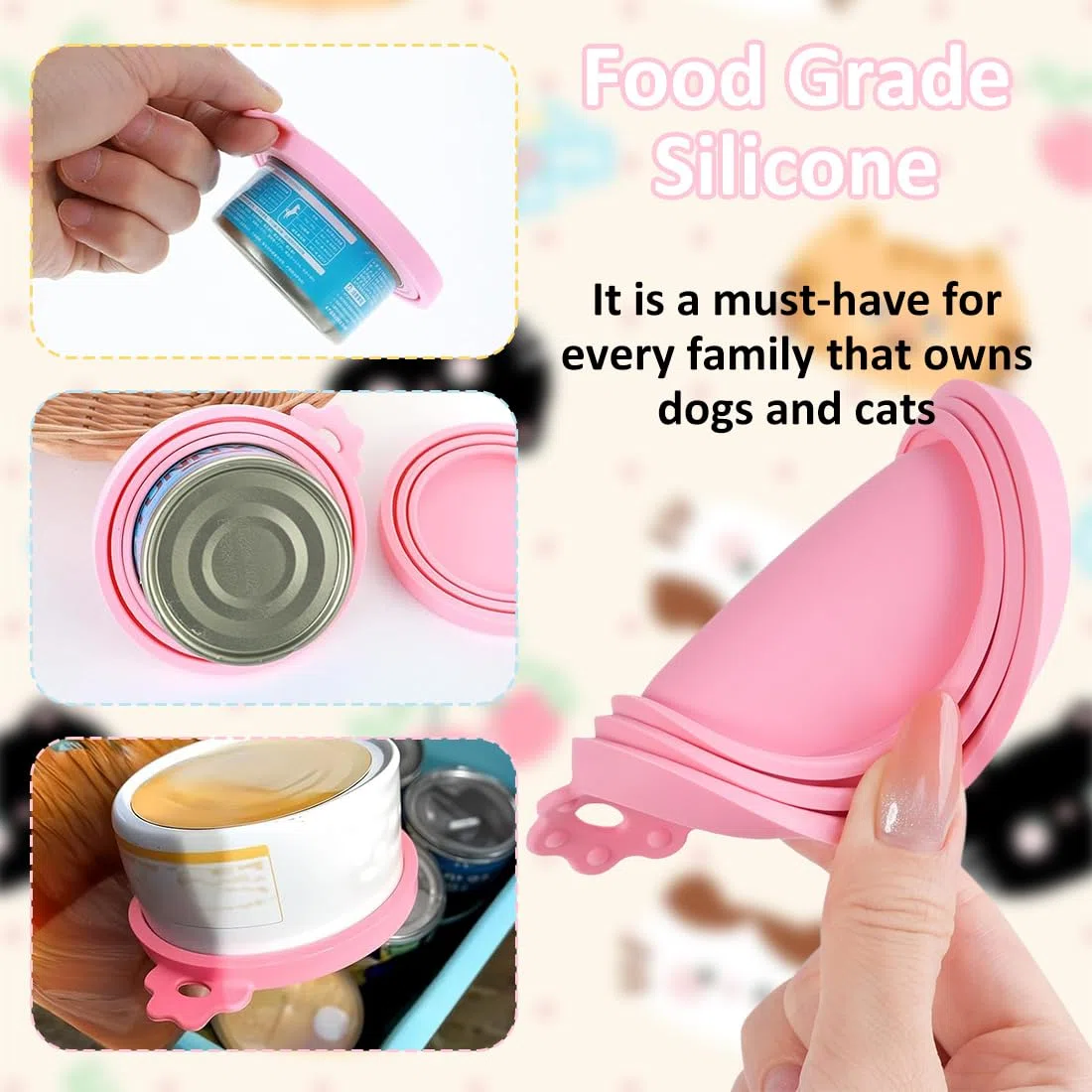 3 Pezzi Coperture per Lattine per Animali, Ucoperchi Universali in Silicone per Barattoli di Latta per Cani e Gatti Coperchi con 3 Cucchiai