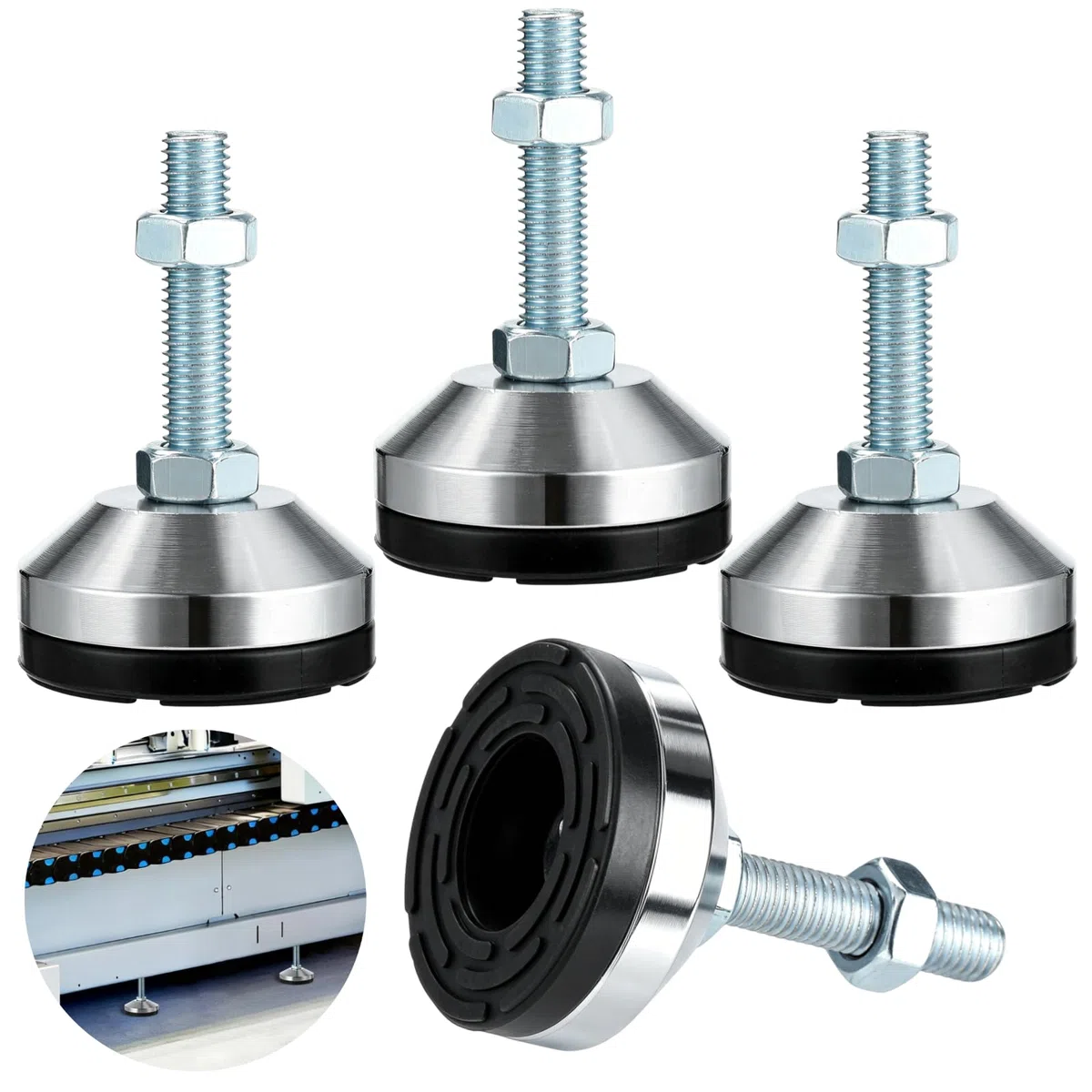 4 piedini di livellamento resistenti, livellatore regolabile M12, base in gomma antivibrazione da 6 cm, capacità di carico 500 kg, livellatore per gambe in acciaio al carbonio per banco da