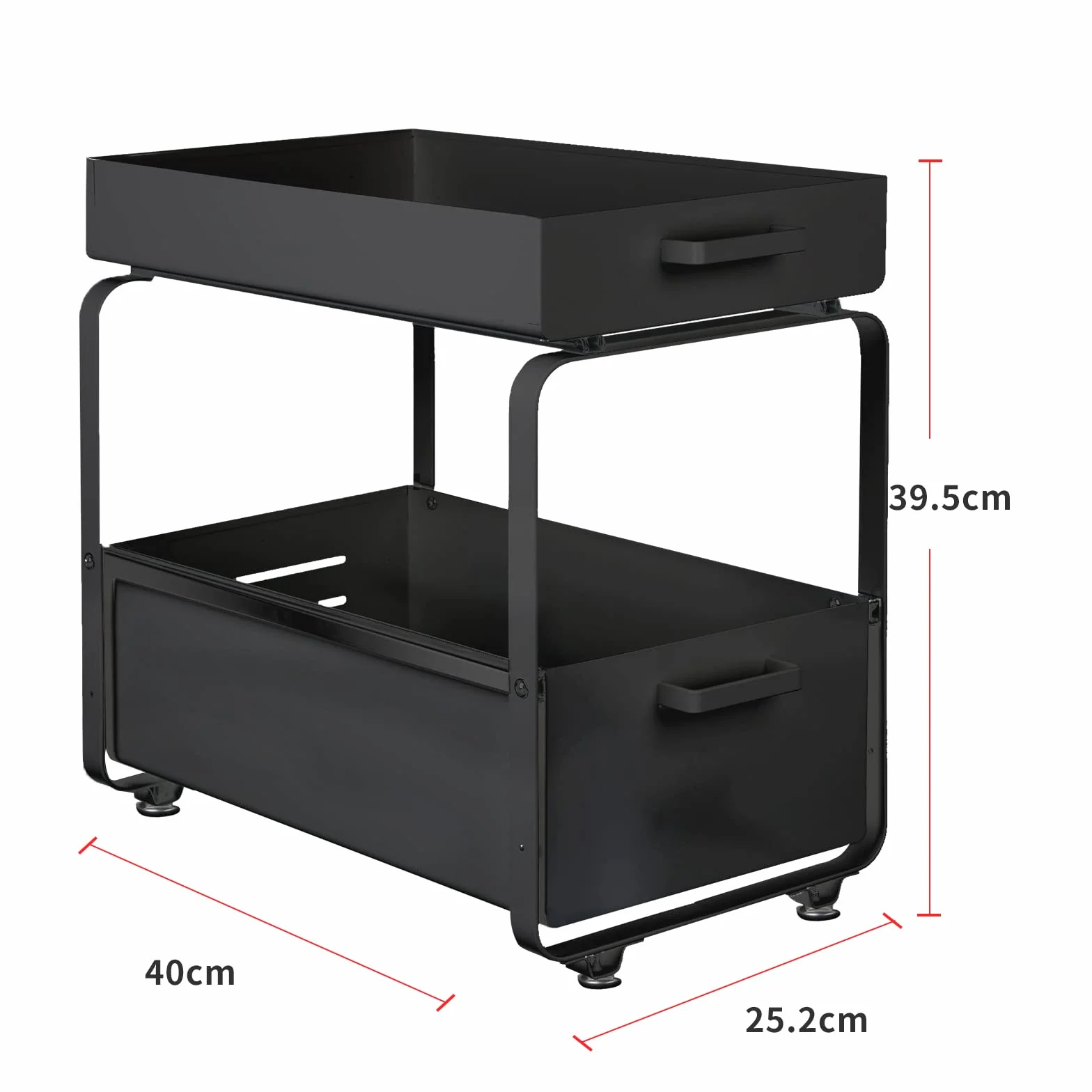 HUOLE Organizzatore a 2 Ripiani con Cassetto Portaoggetti Sotto il Lavandino Scorrevole Cestino Estraibile Portaspezie Organizer per Snack per Cucina Bagno Camera da Letto-40 * 25,5 * 39,5 cm-nero