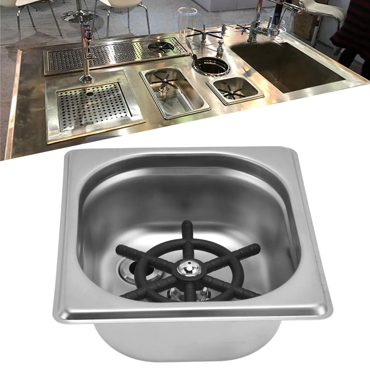 Sciacquatrice per Bicchieri, Lavabicchieri Automatica, Lavabottiglie in Vetro Ad Alta Pressione, Accessori per Lavelli da in Acciaio Inossidabile per Cucine da Laboratorio per Uso(D'argento)